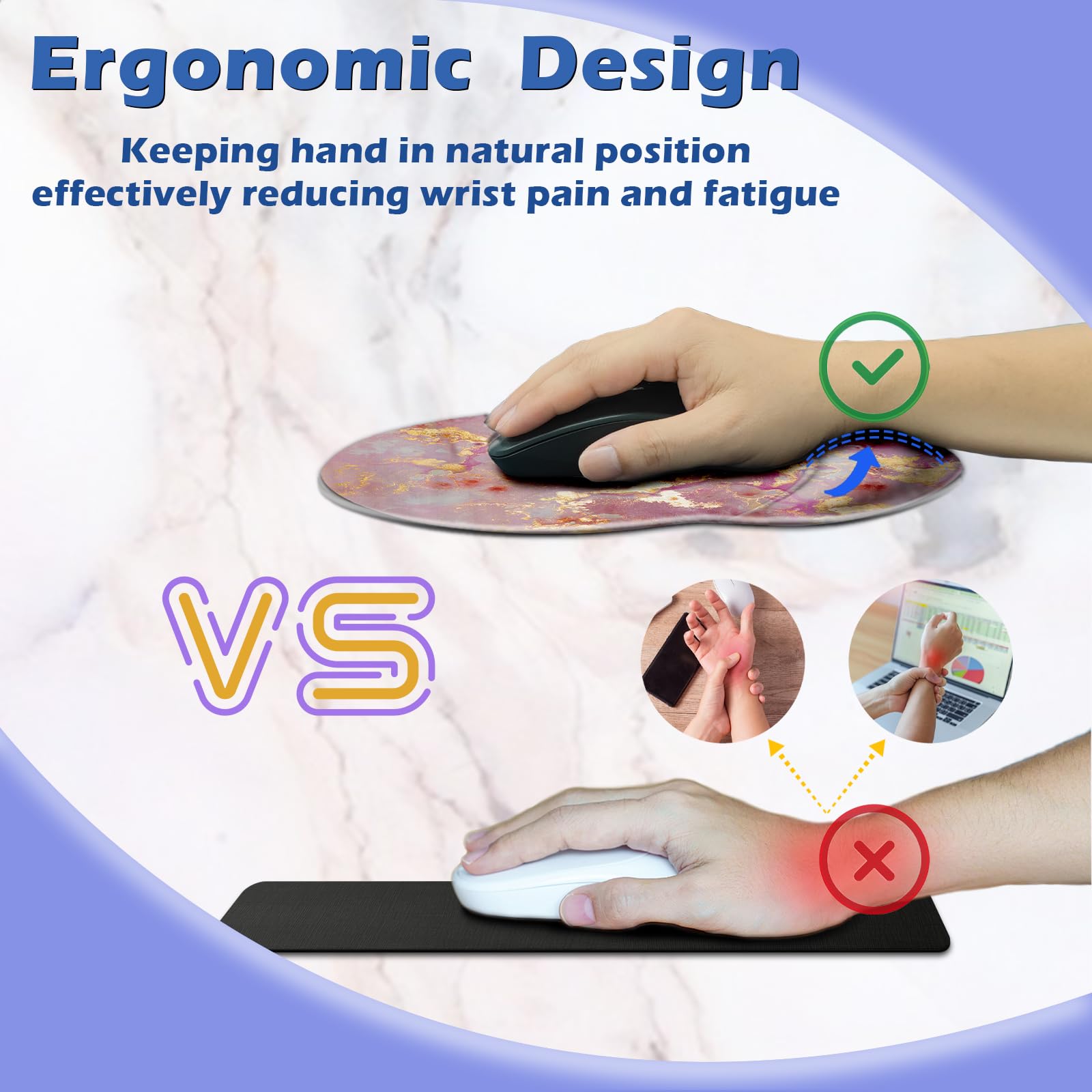 Ergonomic Non-Slip Gel Wrist Mouse Pad with Comfort Support - 8.7
