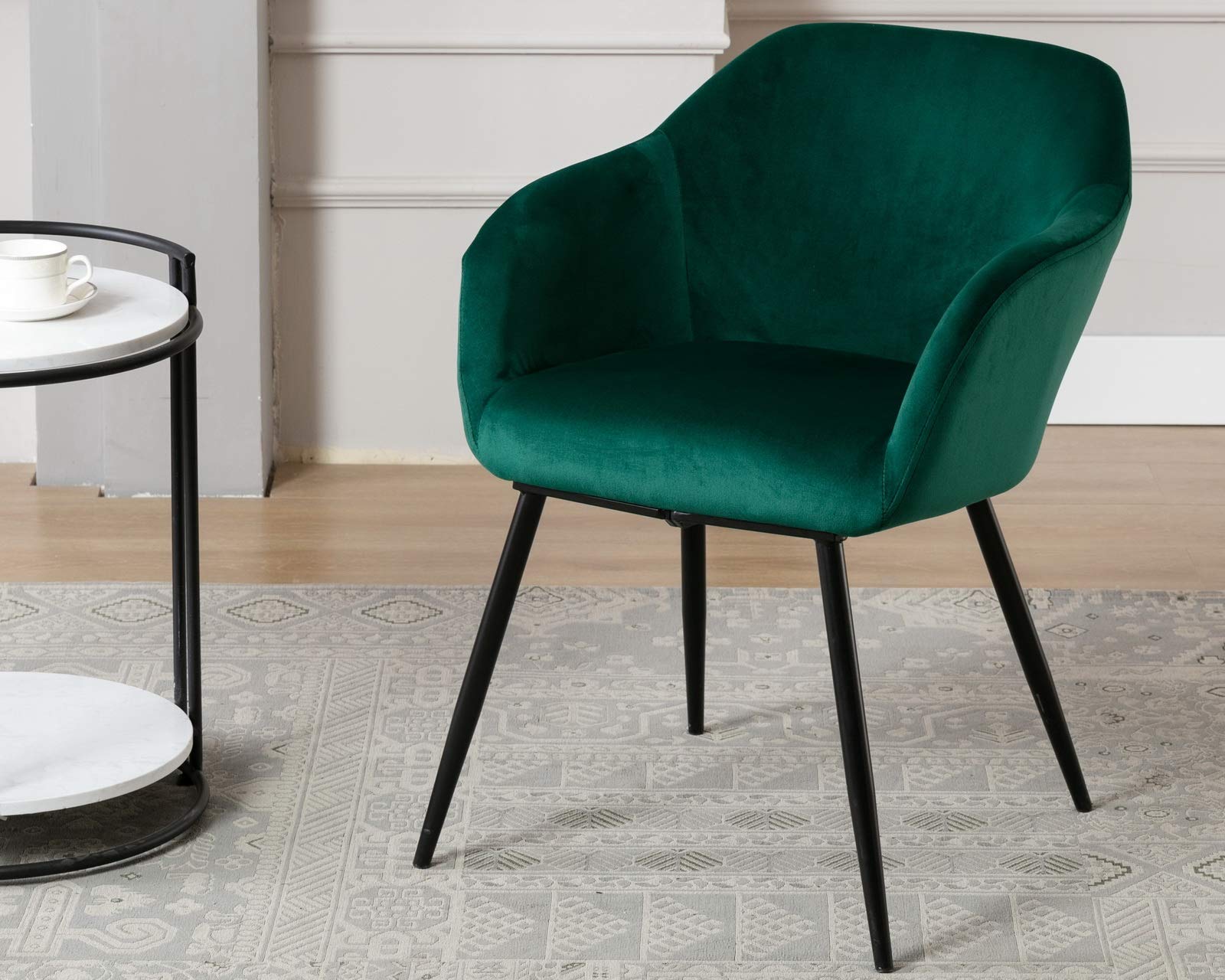 Luxury Dark Green Velvet Upholstered Accent Arm Chair - CIMOTA Comfortable Leisure Side Chair for Living Room, Bedroom & Dining Room - Perfect Makeup Vanity Chair & Reading Nook Seating