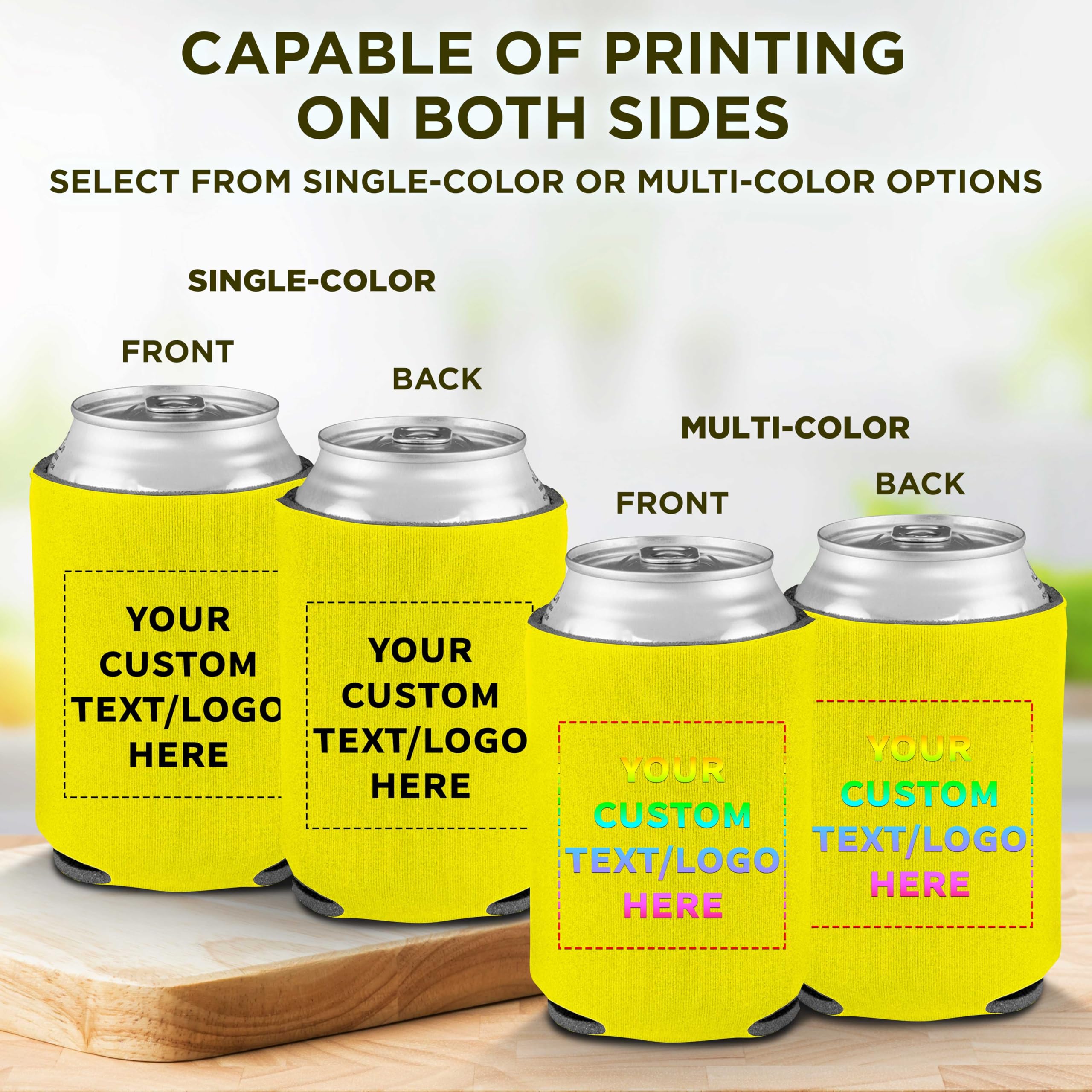 Custom Collapsible Beer Can Coolers 4mm - Set of 50 Bulk Pack - Personalized Insulated Sleeves for Beer, Soda & Beverages - Yellow - Perfect for Parties, BBQs, Tailgating & Outdoor Events