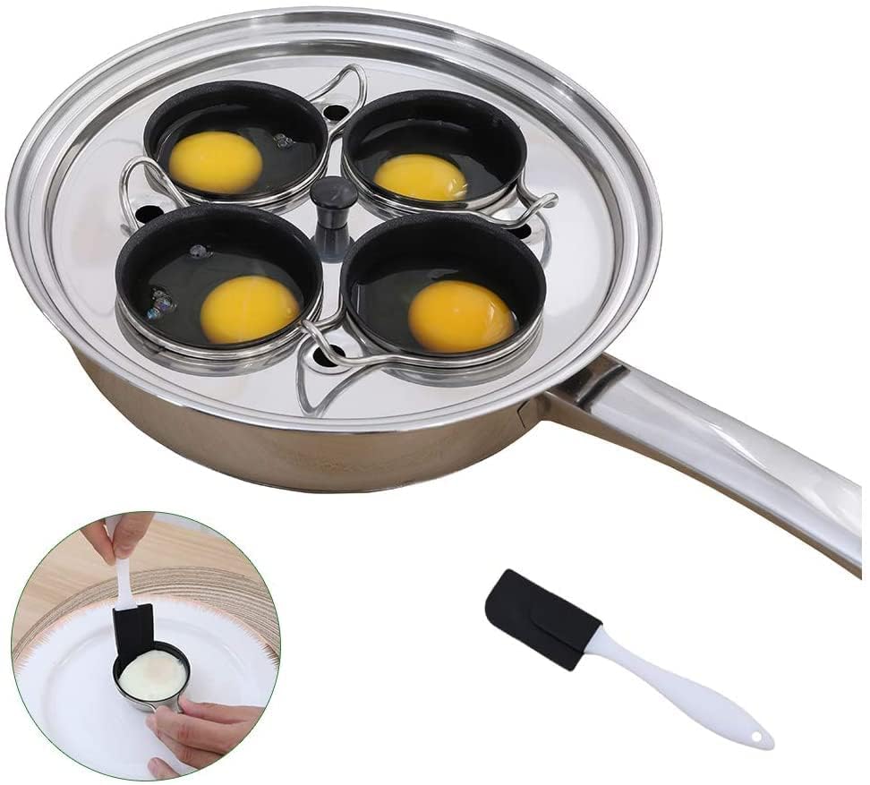 4-Cup Stainless Steel Egg Poacher Pan Set - Induction Compatible Nonstick PFOA-Free Poached Egg Cooker with Silicone Spatula - Perfect for Breakfast, Brunch & Healthy Cooking