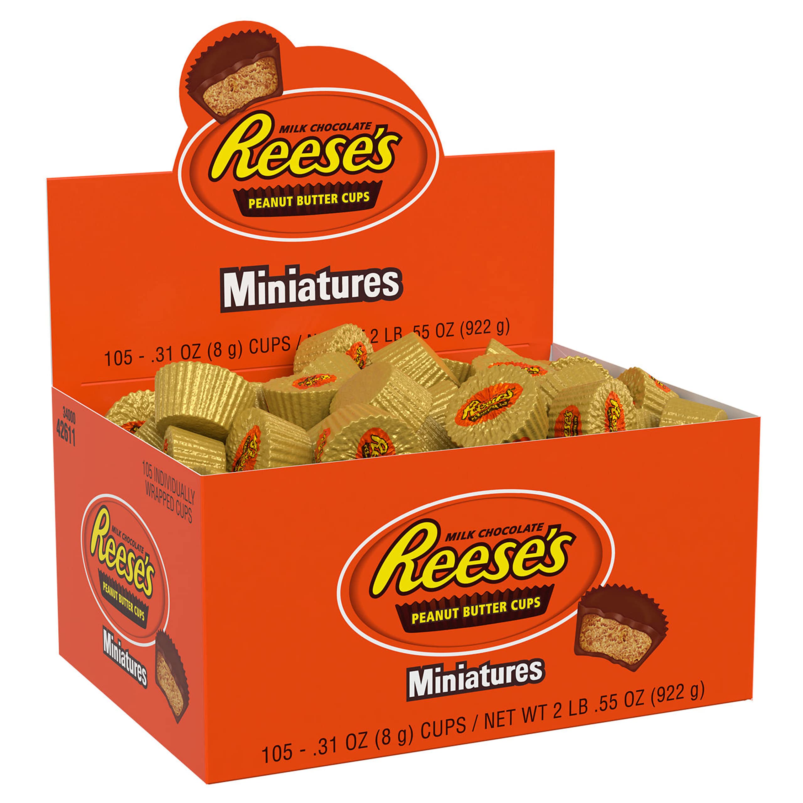 REESE'S Miniatures Milk Chocolate Peanut Butter Cups - Bulk Candy Pack (105 Pieces, 0.31 oz Each) - Perfect for Halloween Treats, Party Favors & Office Snacks