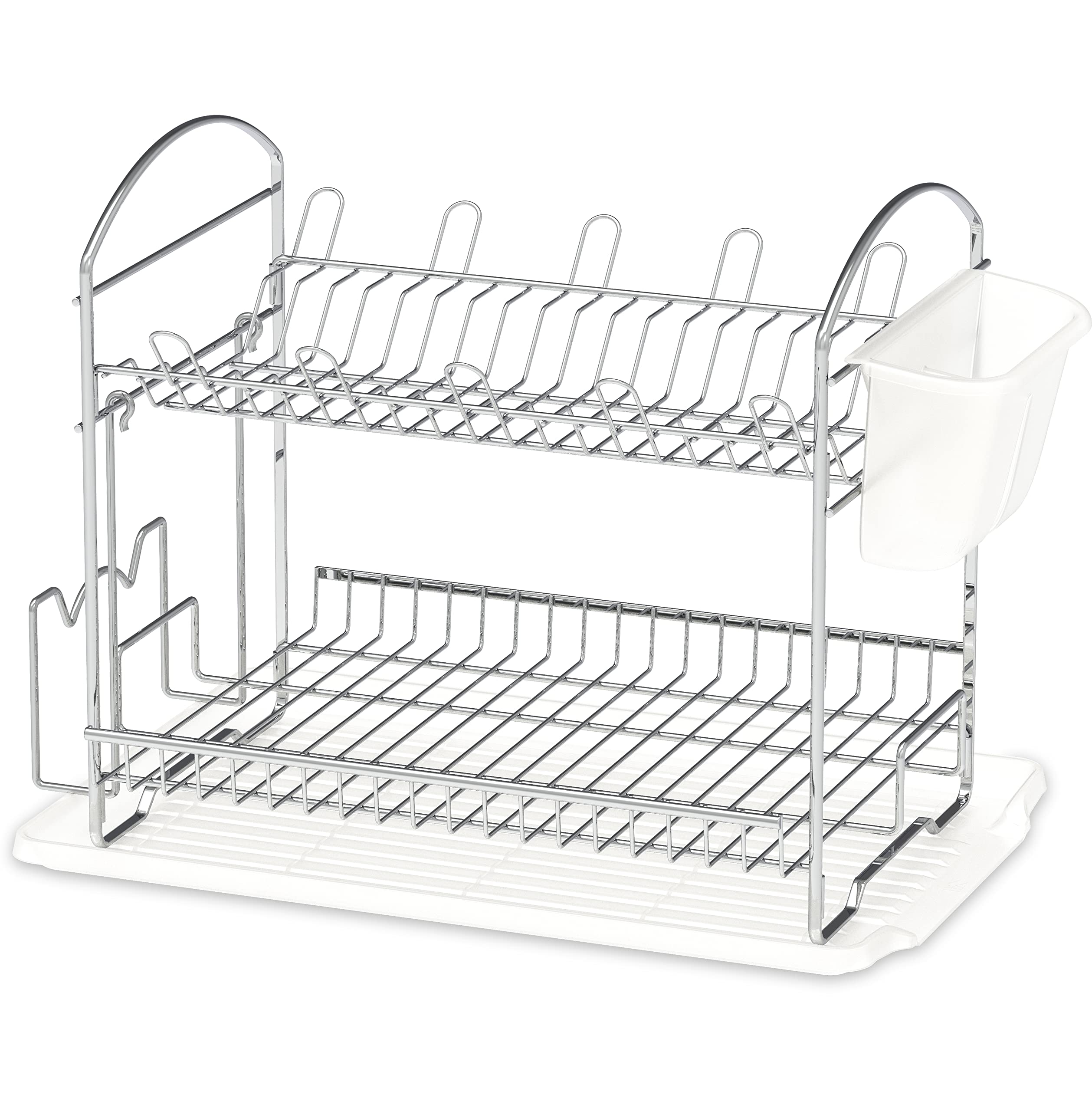 2-Tier Stainless Steel Dish Drying Rack with Drainboard | Space-Saving Kitchen Organizer | Perfect for Small Kitchens & Countertops | Chrome Finish | Simple Houseware Brand
