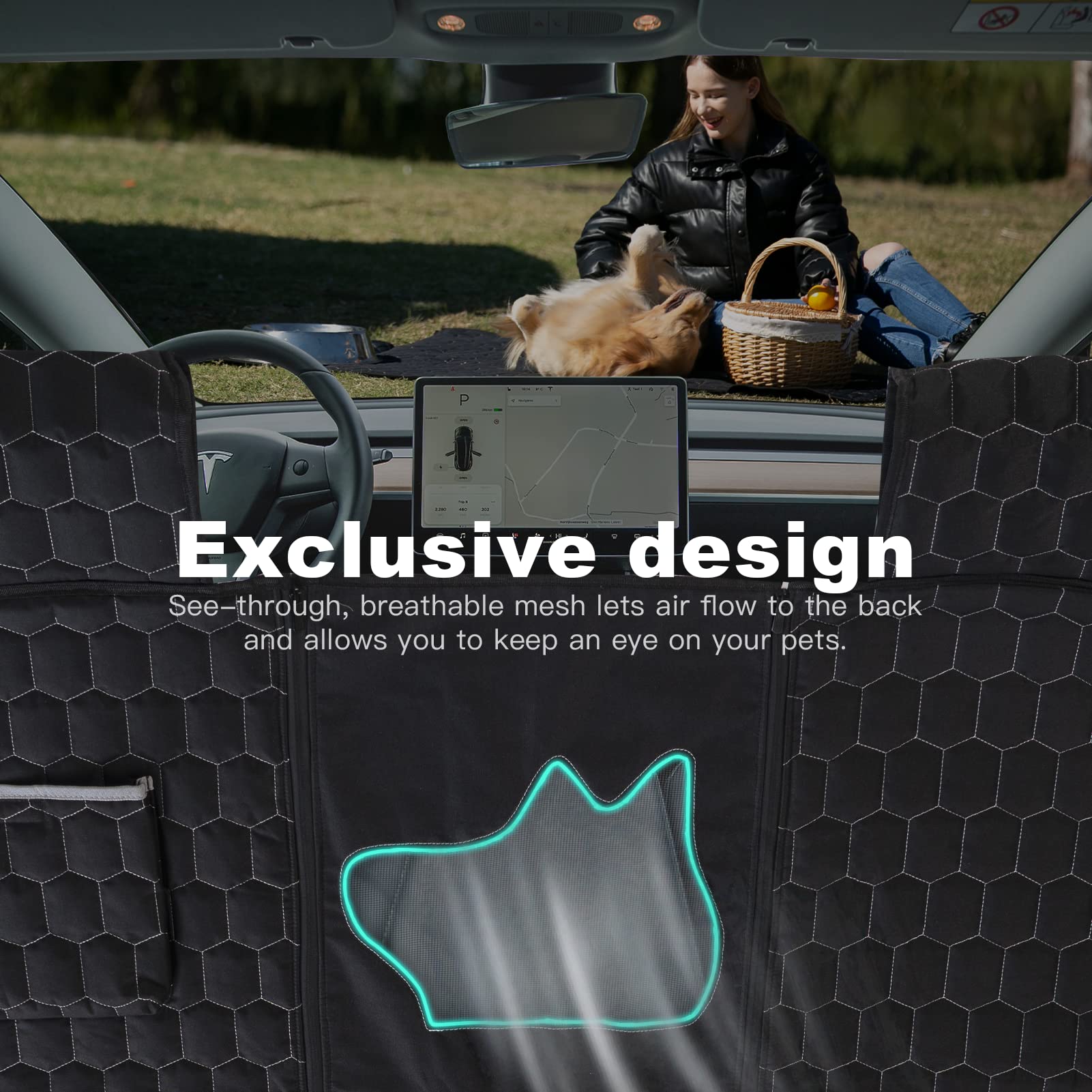 **Waterproof Dog Seat Cover for Tesla Model Y & SUVs - Scratch-Resistant Pet Car Seat Protector & Cargo Liner (Fits 2020-2022 Models) - Perfect for Road Trips, Daily Commutes & Pet Travel**