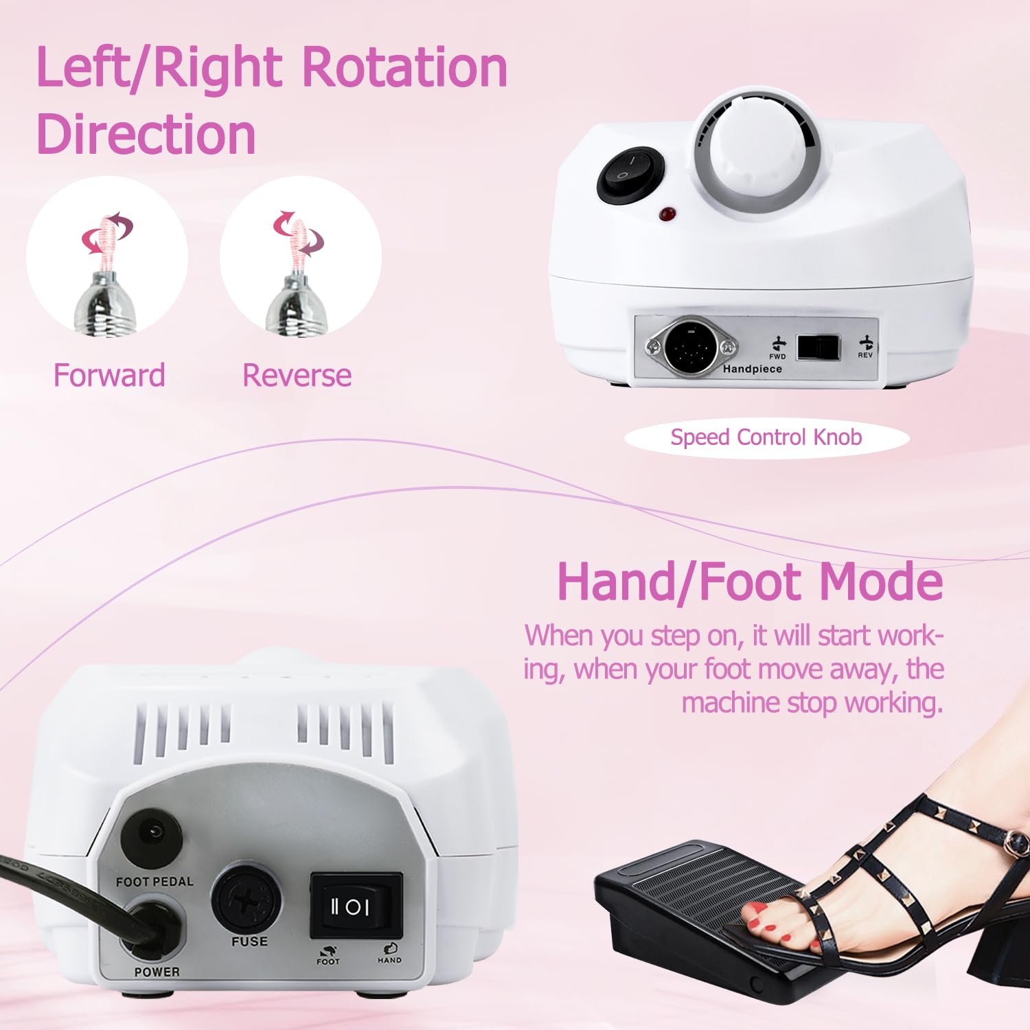Professional 30000 RPM Electric Nail Drill Kit with Foot Pedal - Acrylic Nail File Machine for Gel & Manicure - Includes Nail Drill Bits for Salon & Home Use - Perfect for Nail Art, Acrylics & Pedicures