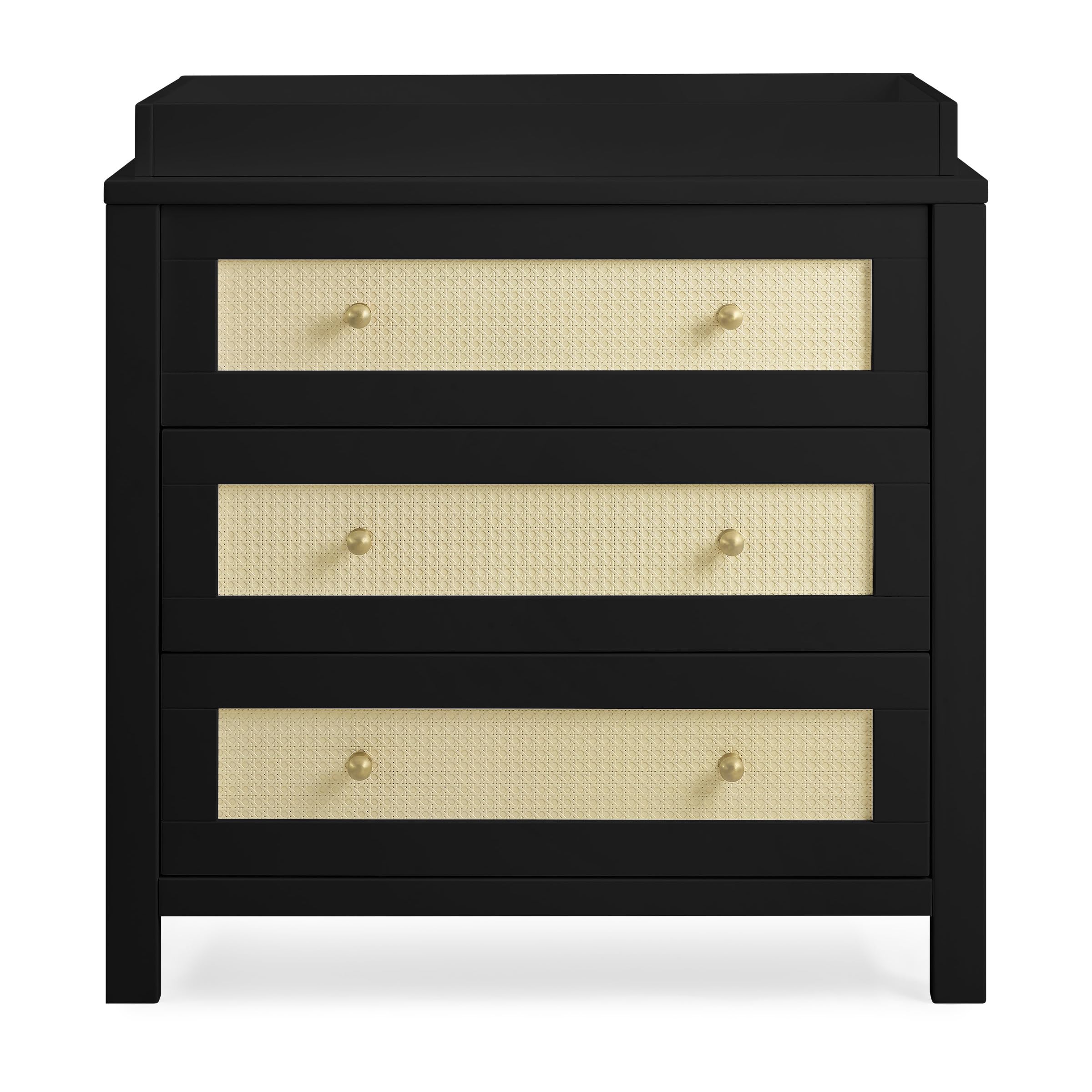 Simmons Kids Theo 3-Drawer Baby Dresser with Changing Table Top | Secure Interlocking Drawers | Black & Textured Almond Finish | Perfect for Nursery Organization & Diaper Changing Station