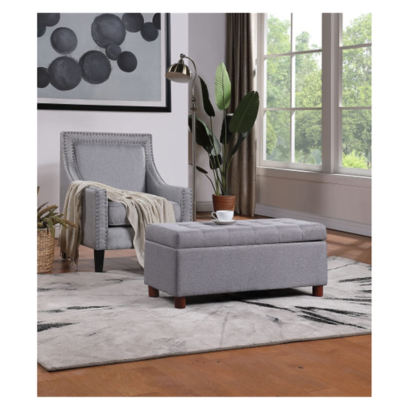 Tufted Linen Ottoman Storage Bench 39