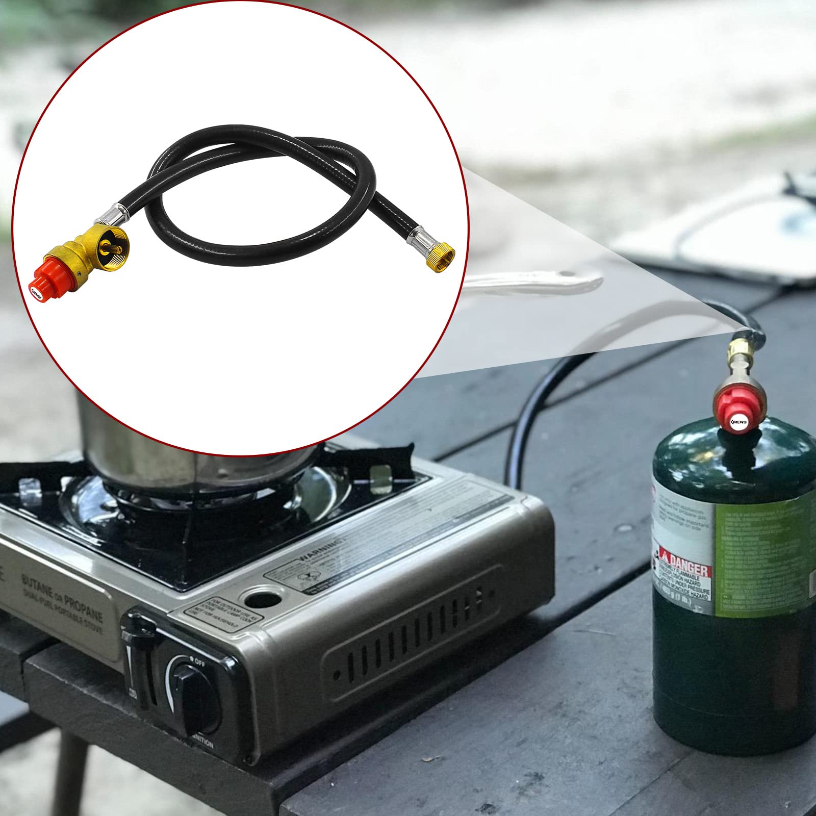 Portable Camping Stove Propane Butane Gas Regulator with Hose - 27.5 Inch Replacement for 1LB Disposable Bottle | Perfect for Outdoor Cooking, Hiking, RV Trips & Emergency Preparedness