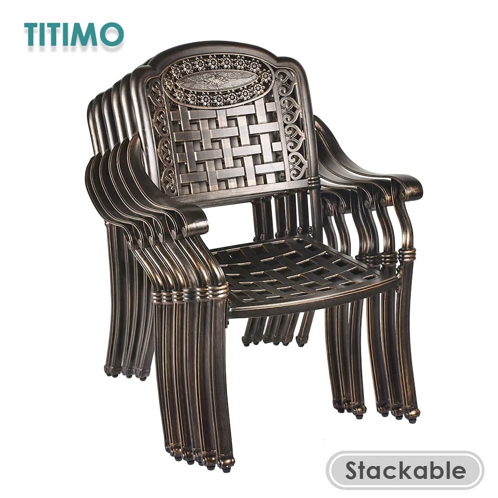 TITIMO 7-Piece Outdoor Dining Set - All-Weather Cast Aluminum Patio Furniture with 6 Chairs & 1 Rectangle Table (Umbrella Hole Included) for Garden, Deck, Backyard - Perfect for Outdoor Entertaining & Relaxation