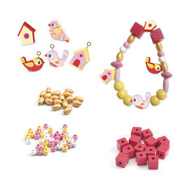 Birds Wooden Beads for Kids Jewelry Making Kit - Creative DIY Craft Set by Djeco - Perfect for Birthday Gifts & Arts and Crafts Activities