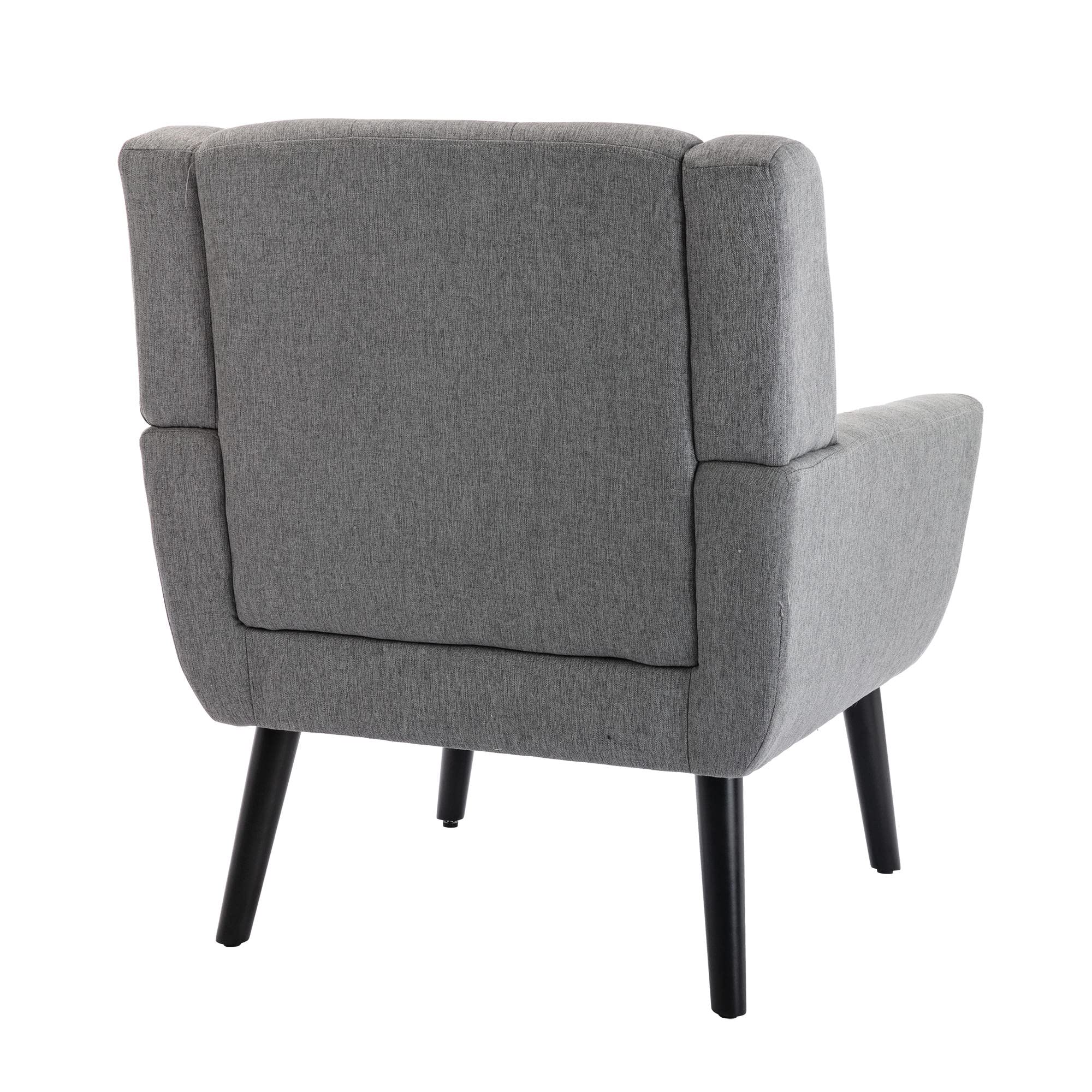 Modern Accent Chair with Button Tufted Design - Linen Upholstered Armchair with Black Legs - Ergonomic Living Room & Bedroom Chair in Light Gray - Perfect for Reading Nook, Home Office or Lounge Area