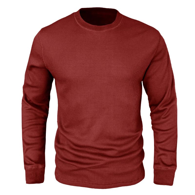 Men's Waffle Long Sleeve Crewneck Pullover Shirt - Soft Casual Thermal Base Layer Tee for Workout, Hiking & Outdoor Activities