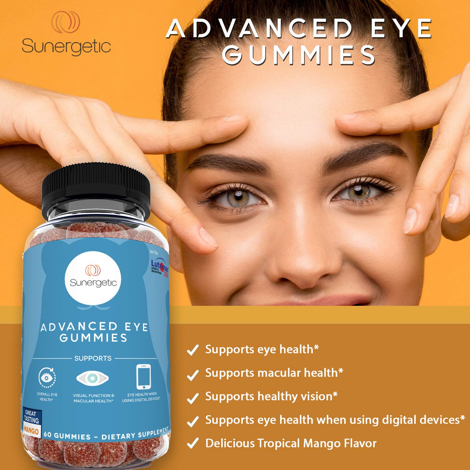 Premium Eye Support Gummies with Lutein & Zeaxanthin - Clinically Studied Vision Supplement for Eye Health, Macular Support & Clear Vision - Lutemax 2020-60 Formula (60 Gummies) - Perfect for Digital Screen Users & Aging Eye Care