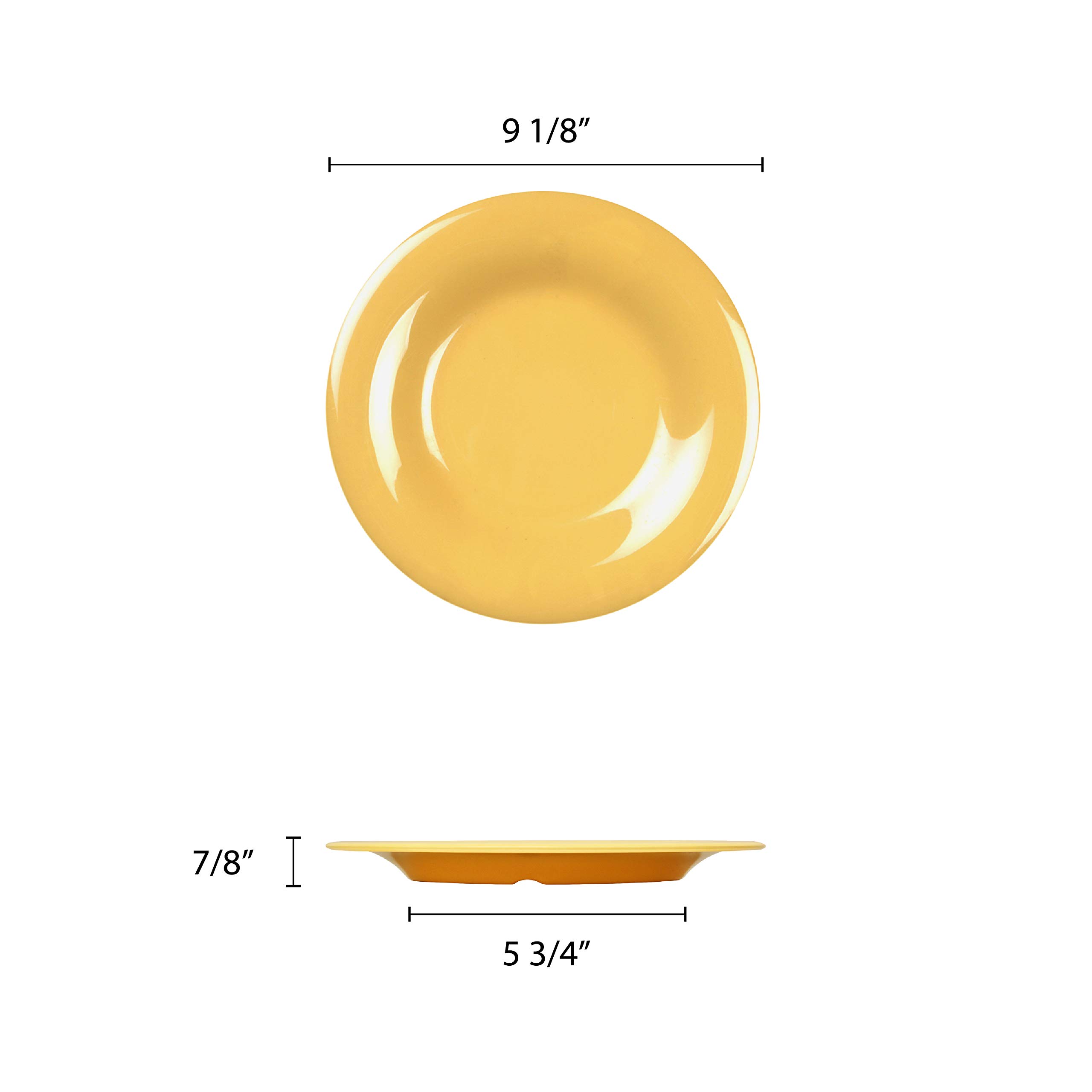 Vibrant Yellow Melamine Dinnerware Set - 9 Inch Round Plates with Wide Rim (Set of 12) - Durable & Stylish for Outdoor Dining, Picnics, and Party Serving