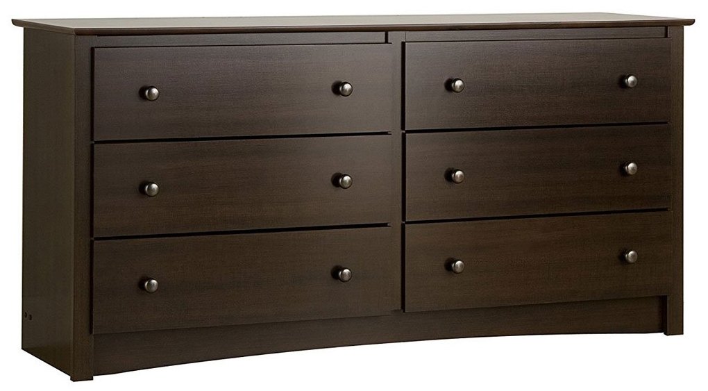 Prepac Fremont 6-Drawer Double Dresser with Nightstand - Espresso Brown Bedroom Furniture Set for Master Bedroom, Guest Room & Dorm Organization