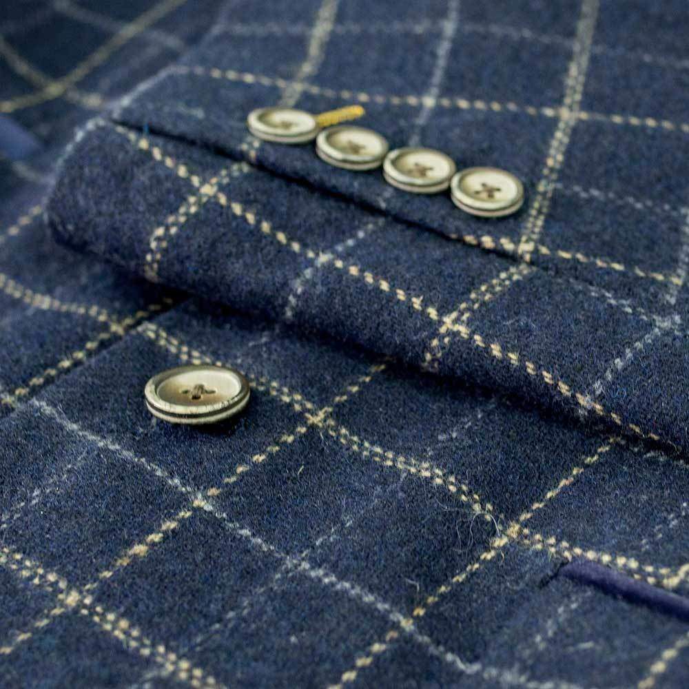 Cavani Shelby Men's Navy Blue Tweed Jacket - Classic Slim Fit Blazer for Business, Wedding & Formal Occasions