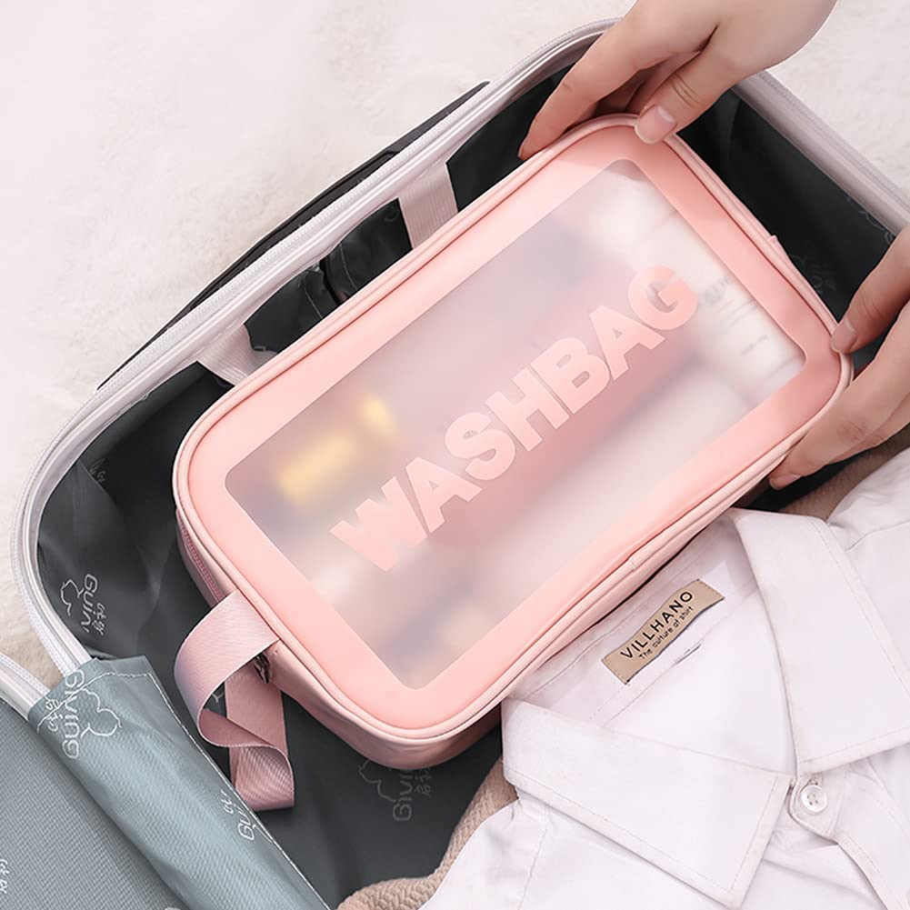 Waterproof Clear Toiletry Bag for Travel - Zippered Cosmetic Makeup Organizer for Women & Men - Portable Wash Bag for Toiletries, Cosmetics & Essentials (1pc, Pink) - Perfect for Airplane Carry-On, Gym & Weekend Getaways