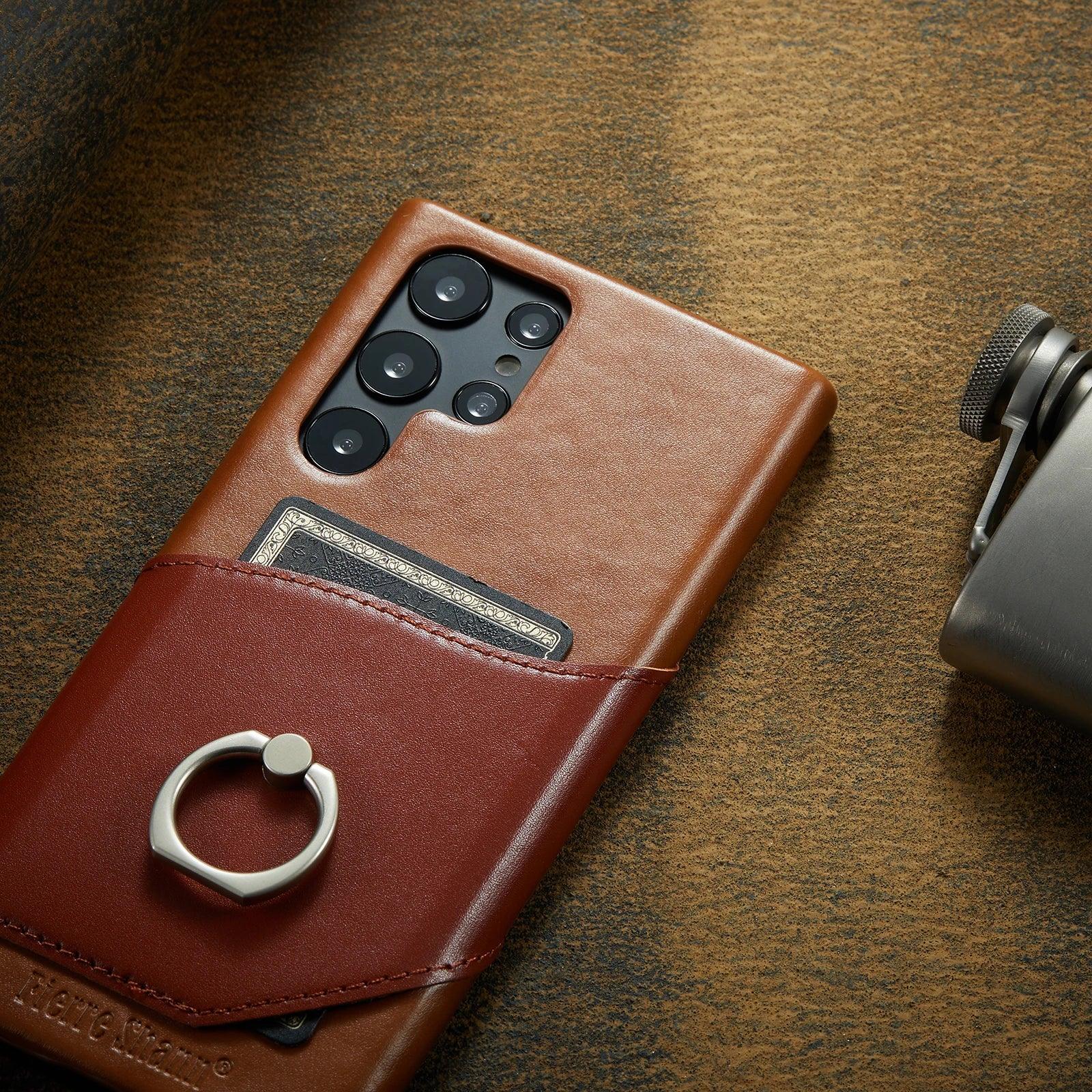 Samsung Galaxy S24 Genuine Leather Ring Case - Premium Protection with Stylish Ring Stand for Hands-Free Viewing & Convenient Carrying