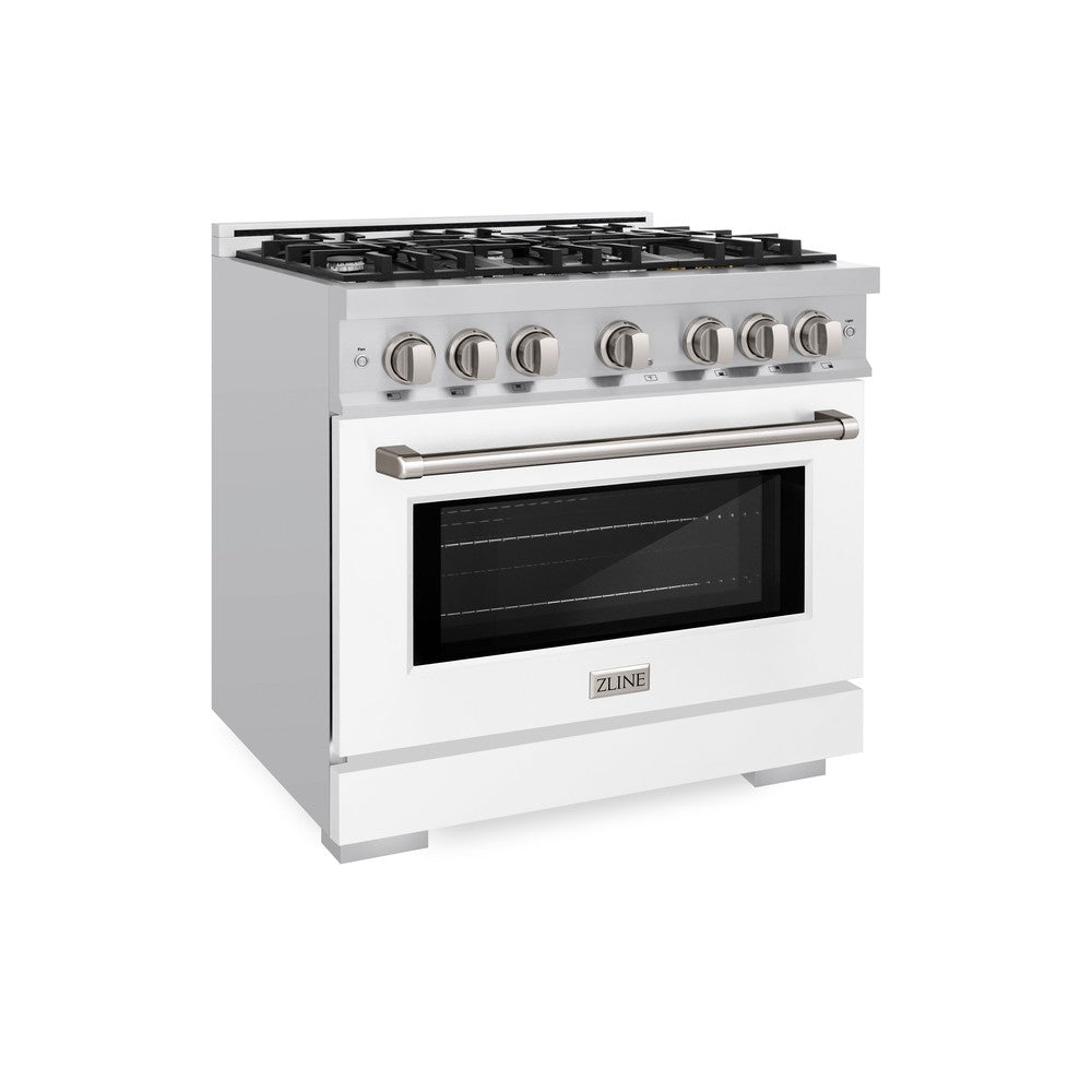 ZLINE 36 Inch 5.2 Cu. Ft. Select Dual Fuel Range - 6 Burner Gas Cooktop & Electric Convection Oven - Stainless Steel with White Matte Door (HDR WM 36) - Perfect for Modern Kitchens & Professional Cooking