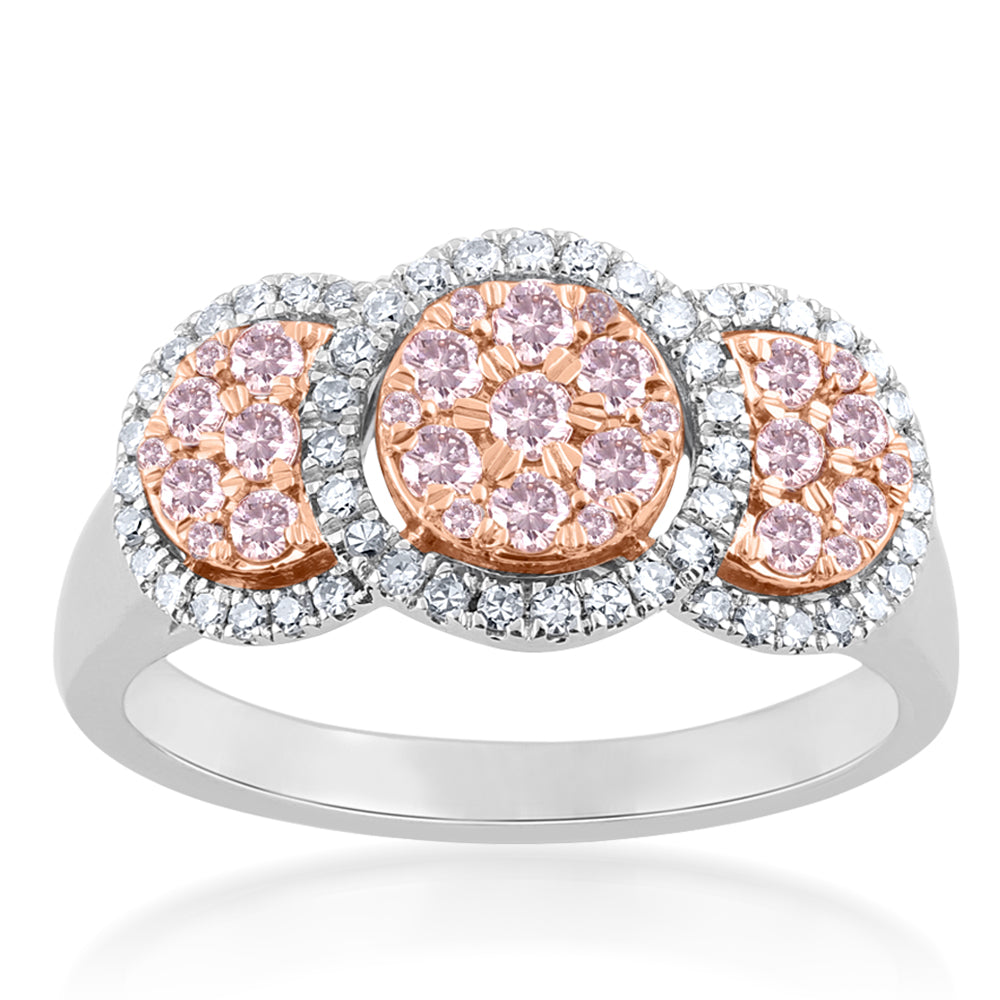 9ct White and Rose Gold 0.65 Carat Diamond Ring with Pink Argyle Diamonds - Elegant Engagement, Wedding, or Anniversary Jewelry Gift for Women