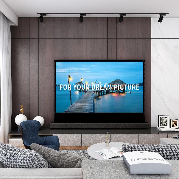 VIVIDSTORM S White Motorized Tension Floor-Rising Projector Screen - 4K Ultra HD Cinema Perforated Screen for Home Theater, Movie Nights & Gaming