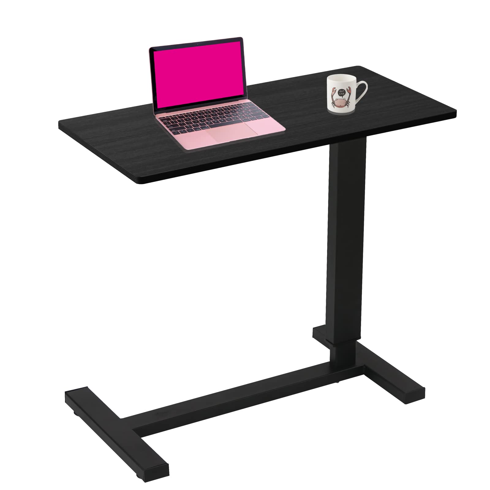 Adjustable Height Overbed Table with Swivel Hidden Wheels - Pneumatic Mobile Standing Desk & Laptop Bedside Table for Home, Office, Hospital - Perfect for Working, Eating, Reading in Bed (Black)