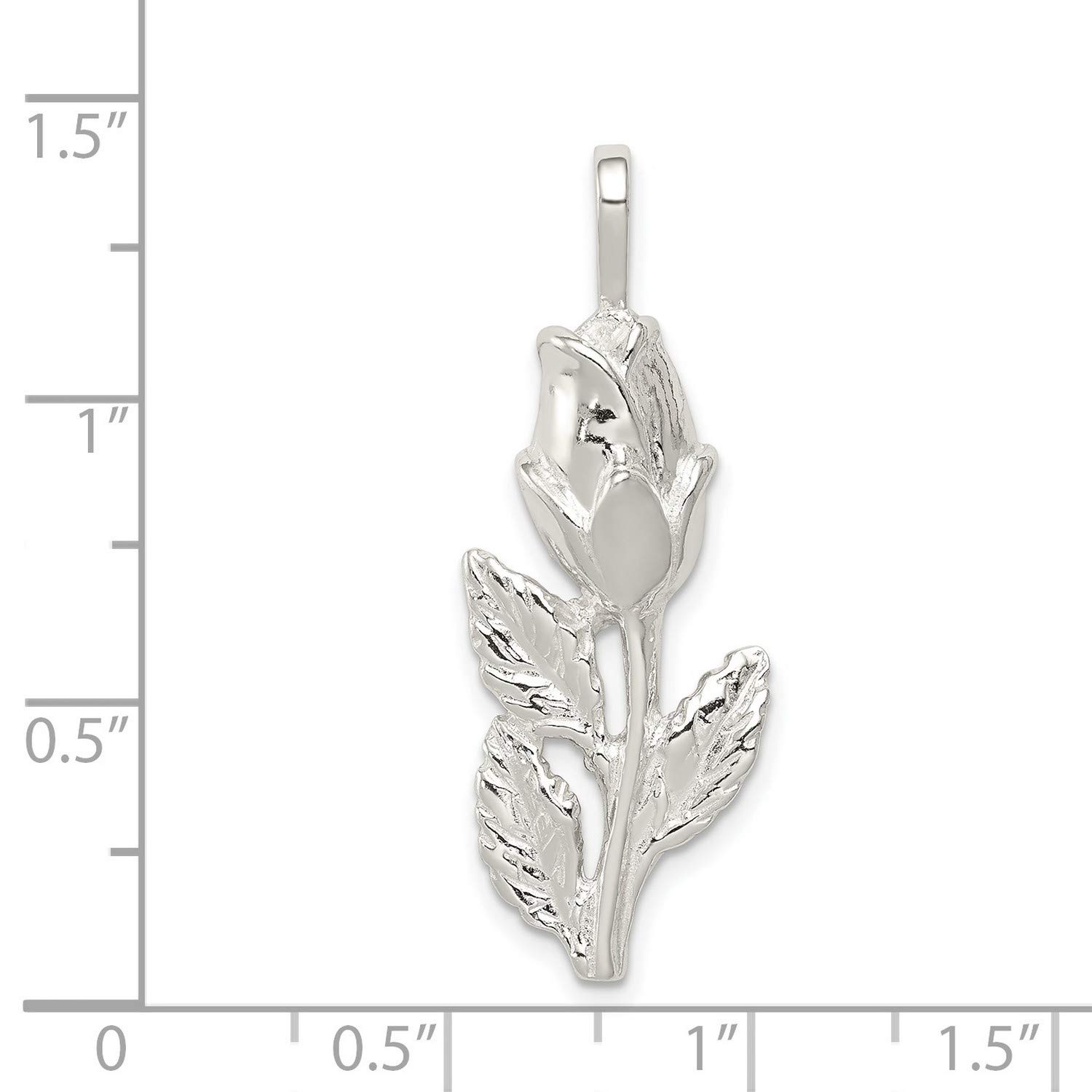 28mm x 8mm Sterling Silver Rose Bud Pendant Necklace - Elegant Jewelry Gift for Women, Perfect for Valentine's Day, Anniversary & Special Occasions