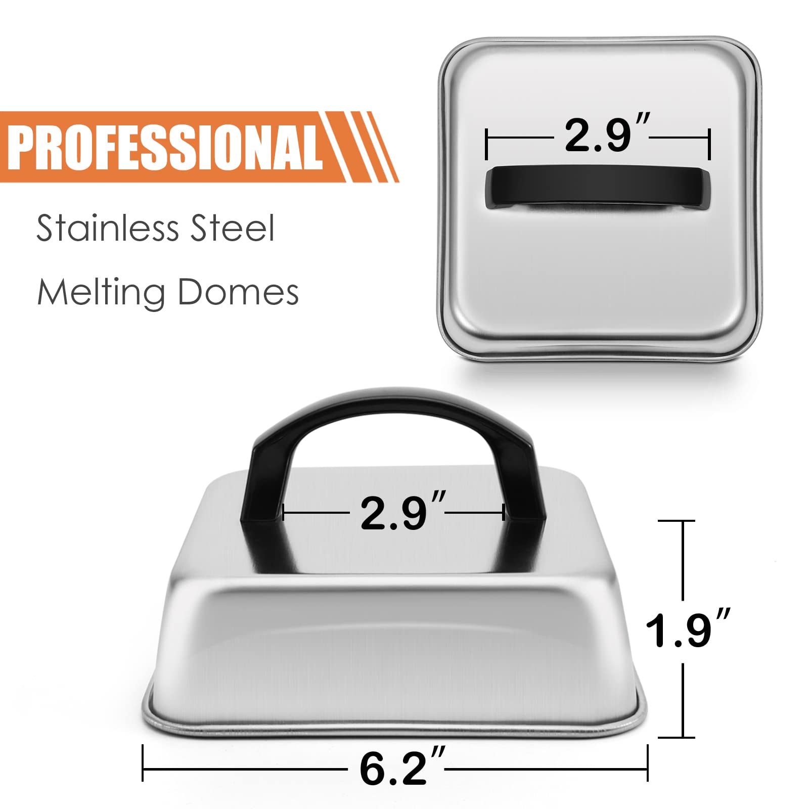 Joyfair Stainless Steel Melting Dome Set of 2 - 6.2 Inch Square Basting Cover for Griddle & Steaming Lid - Heavy Duty, Dishwasher Safe - Perfect for Outdoor BBQ, Flat Top Grill, Teppanyaki & Kitchen Cooking - Ideal for Melting Cheese, Steaming Burgers & Locking in Flavors