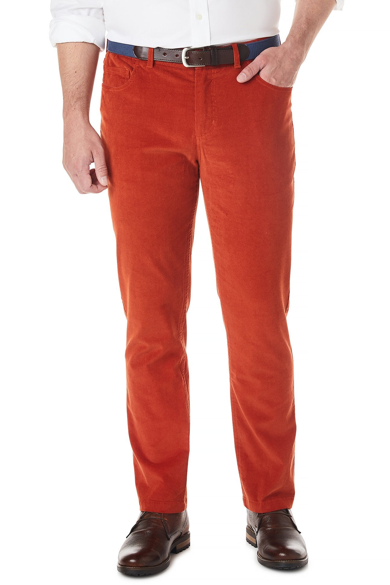 Wayfarer Stretch Corduroy Pants for Men - 5 Pocket Comfort Fit Casual Trousers in Rust Brown | Perfect for Work, Travel & Everyday Wear