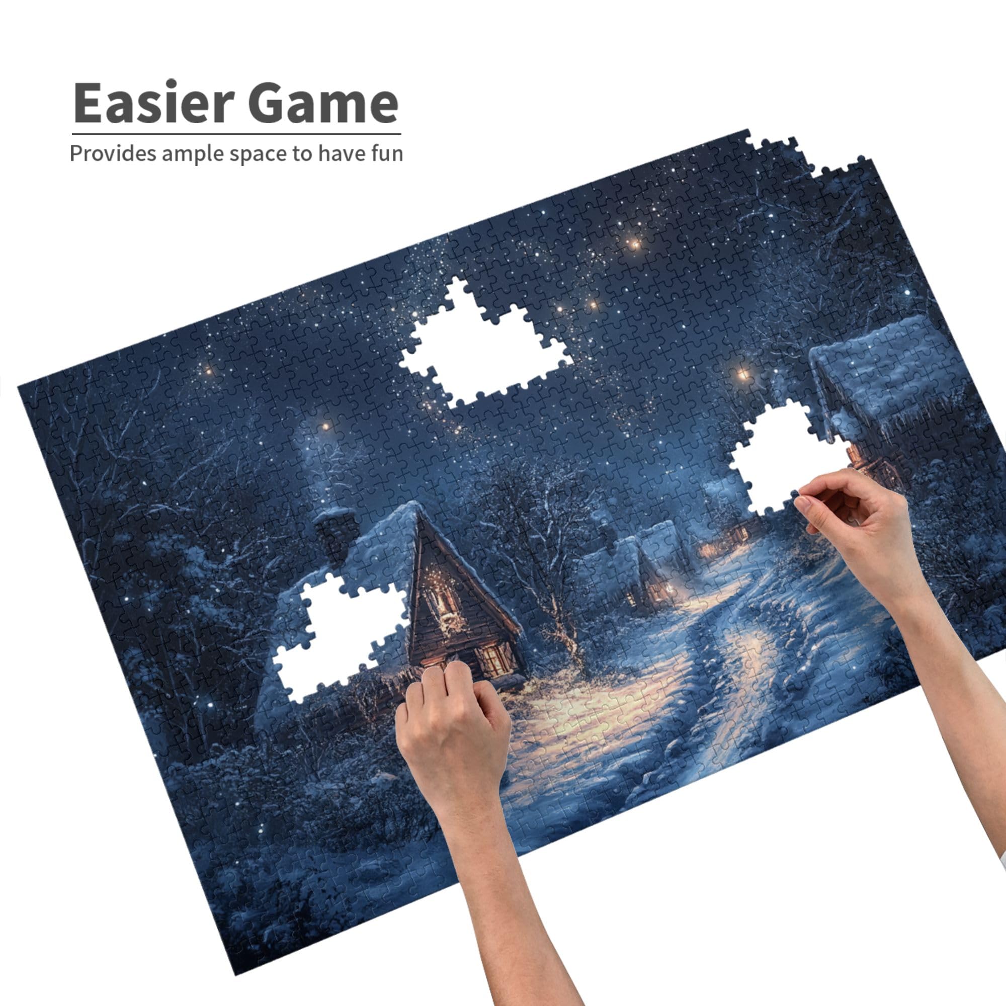 1000-Piece Quiet Village Winter Night Jigsaw Puzzle for Adults - Wooden Christmas Holiday Puzzle with Festive Illustrations, Perfect for Mind Relaxation & Family Game Night