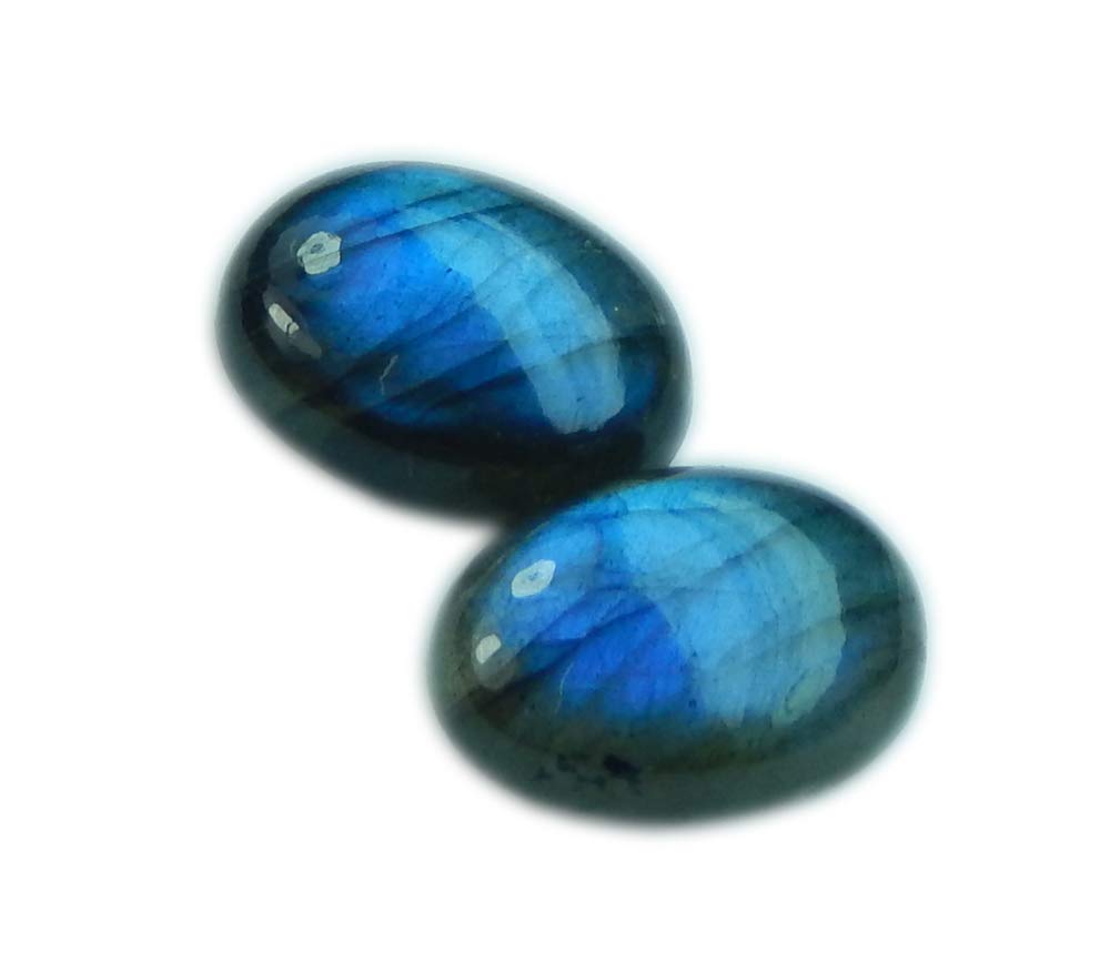 Natural 12x16mm Oval Blue Fire Labradorite Cabochon Loose Gemstones - 2pcs Set for Jewelry Making, Healing Crystals & Meditation | Perfect for Pendants, Rings & Spiritual Wellness