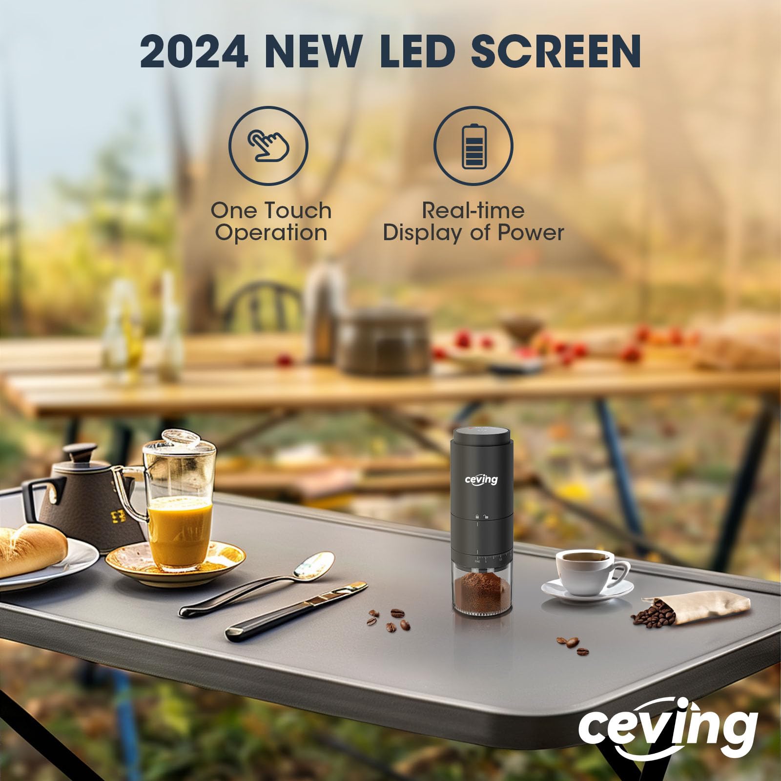 Rechargeable Portable Burr Coffee Grinder with 38 Adjustable Settings - LED Display, Quiet Cordless Coffee Bean Mill for Espresso, Pour Over, French Press - Perfect for Travel, Camping & Home Use