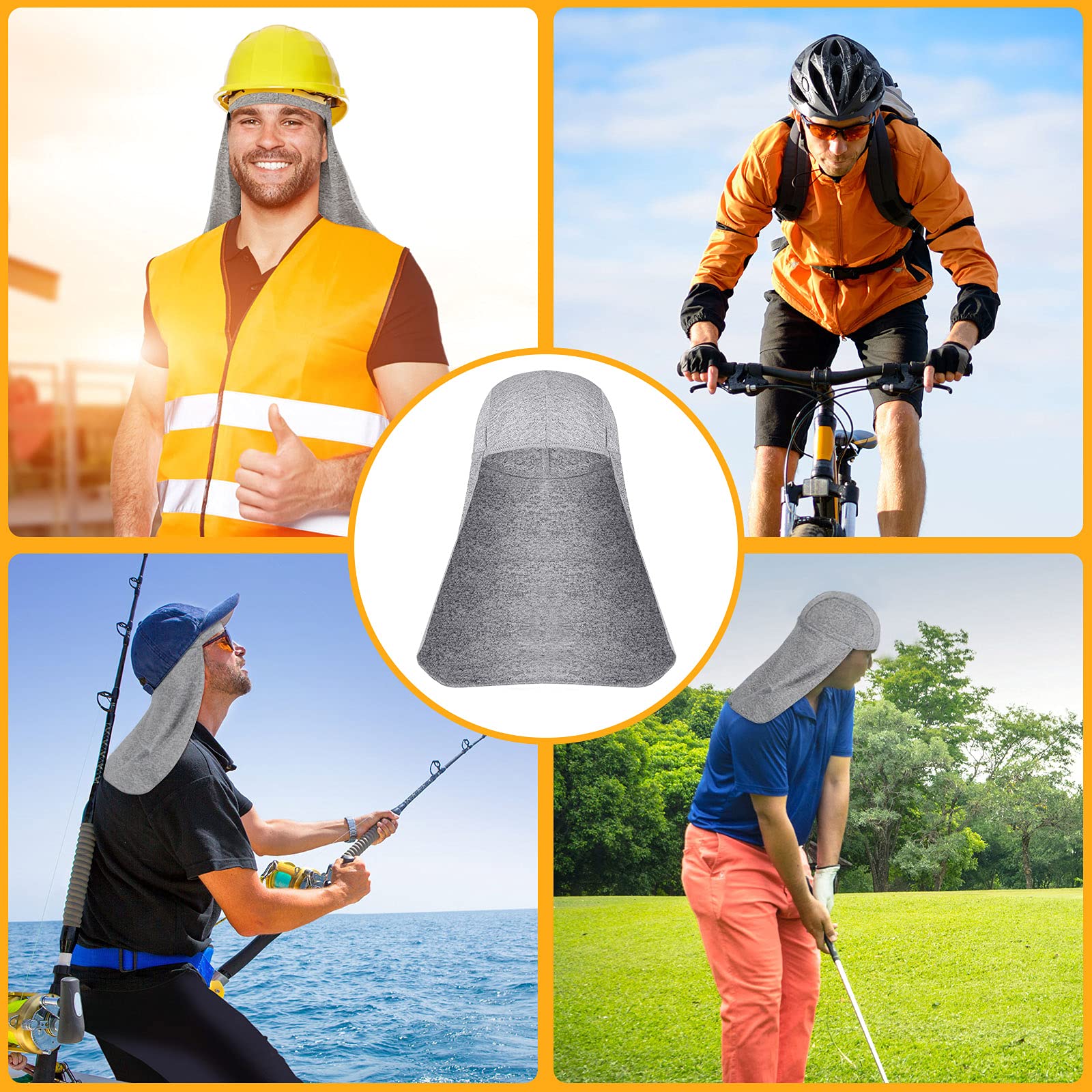 4 Pack Quick Dry Cooling Skull Cap with Sun Shade - UV Protection Hard Hat Neck Shade for Construction, Hiking & Outdoor Work (Gray)
