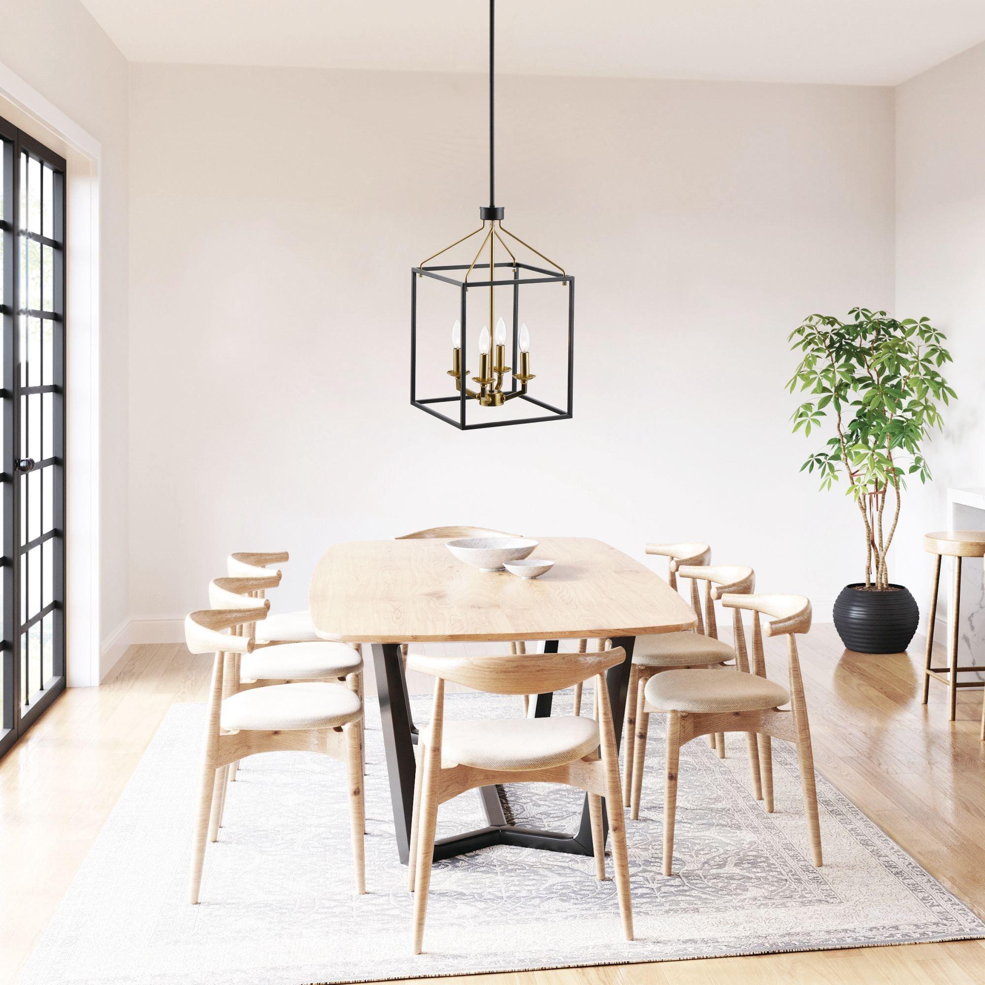 Haymarket 4-Light Matte Black and Gold Cage Chandelier - Modern Farmhouse Lighting Fixture for Dining Room, Bedroom, or Entryway