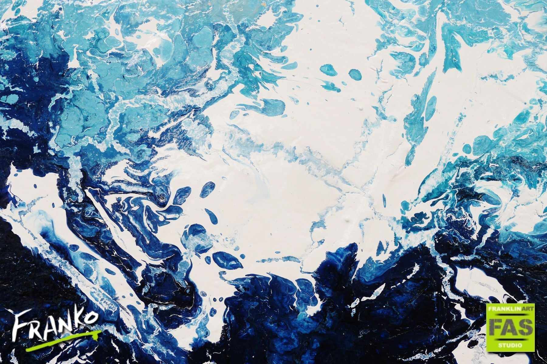 240cm x 100cm Blue Abstract Canvas Wall Art - Modern Large Painting for Living Room, Bedroom & Office Decor