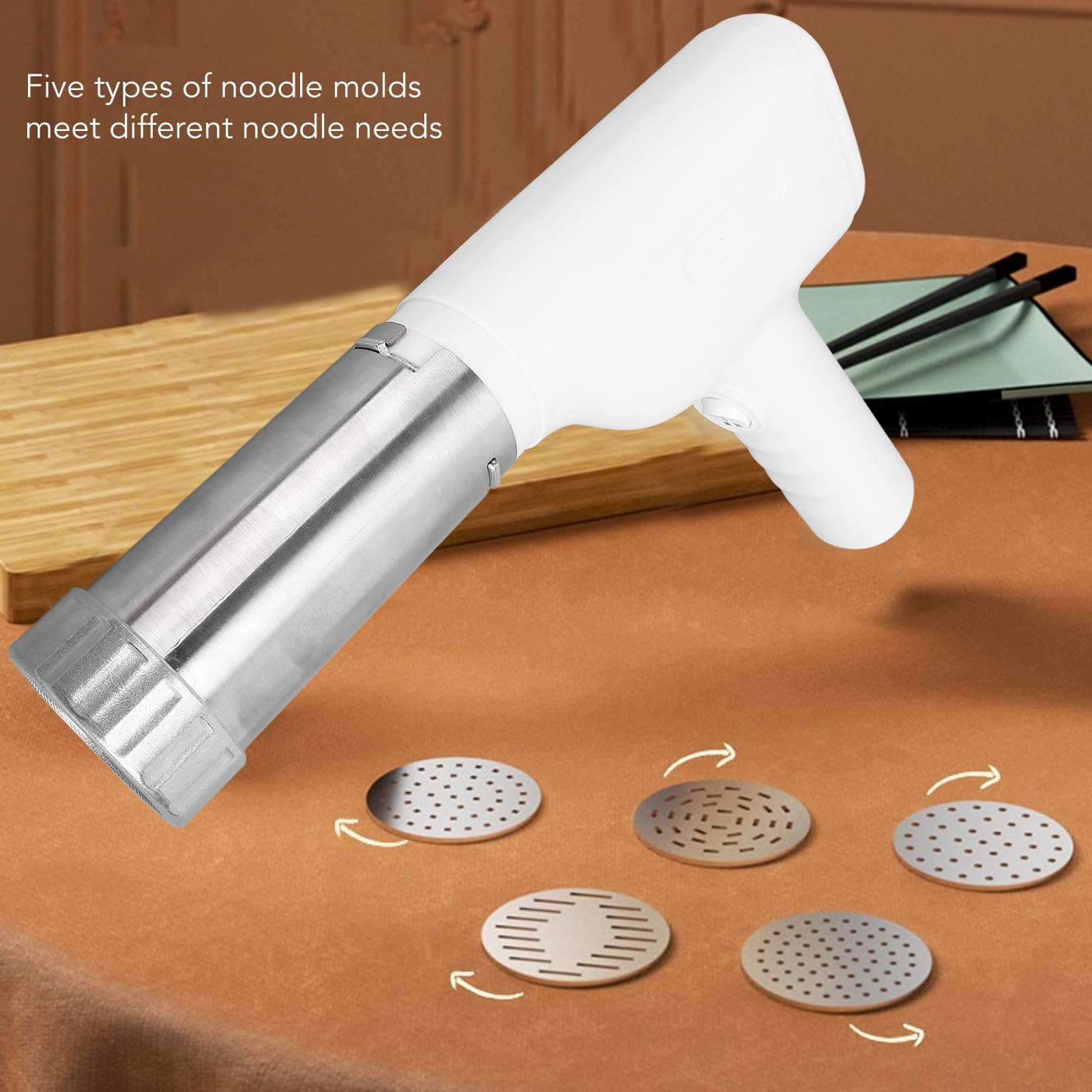 Electric Pasta Maker Machine - Handheld Cordless Automatic Noodle Maker with Adjustable Sizes, Built-in Battery for Home Kitchen - Perfect for Making Fresh Spaghetti, Ramen, and Pasta Dishes at Home or Camping