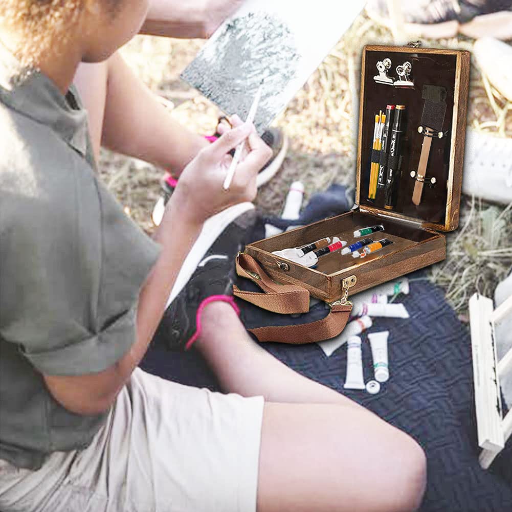 YCOSAN Wooden Artist Messenger Box - Portable Sketch Box Easel & Tool Bag for Drawing, Painting - Perfect Gift for Artists, Writers - Ideal for Outdoor Sketching, Studio Work & Travel