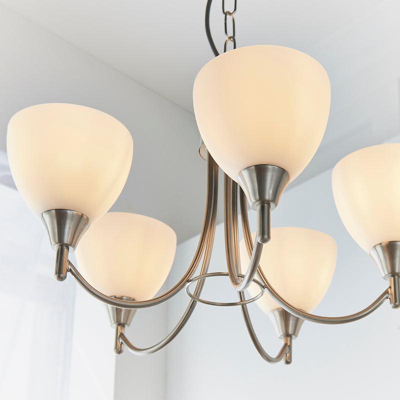 Alton 5-Light Satin Nickel Semi-Flush Mount Ceiling Light Fixture for Dining Room, Bedroom & Hallway Lighting
