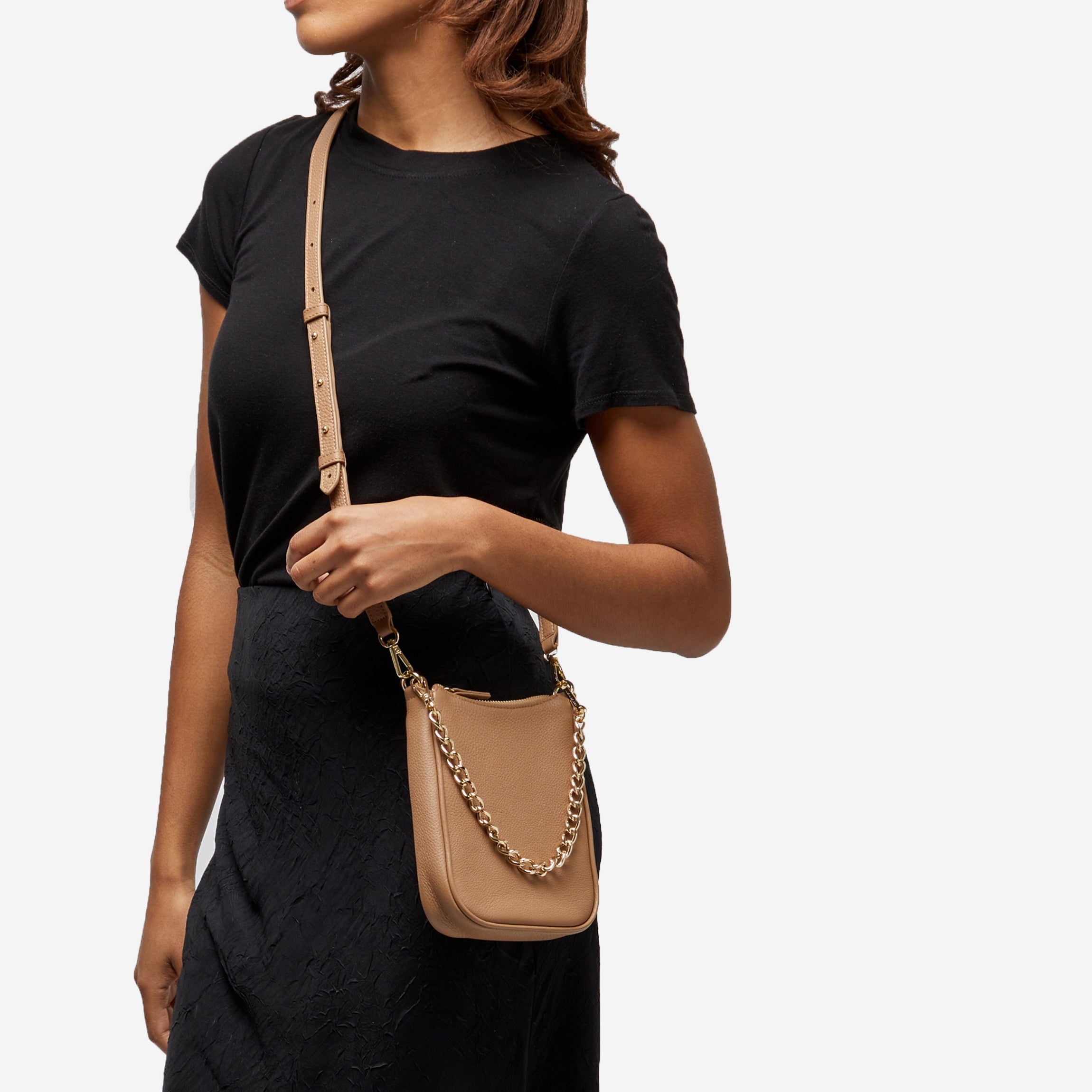 Greta Chain Vertical Sling Camel Crossbody Bag for Women - Fashionable Shoulder Purse with Adjustable Strap, Perfect for Daily Use, Travel, and Work