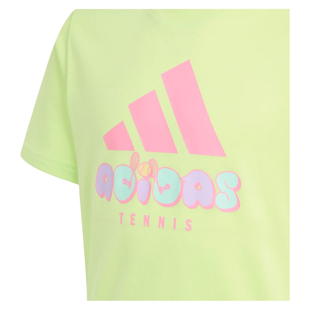Trendy Juniors Graphic Tennis Tee in Vibrant Pulse Lime - Perfect for Casual Wear, Sports & School Outfits