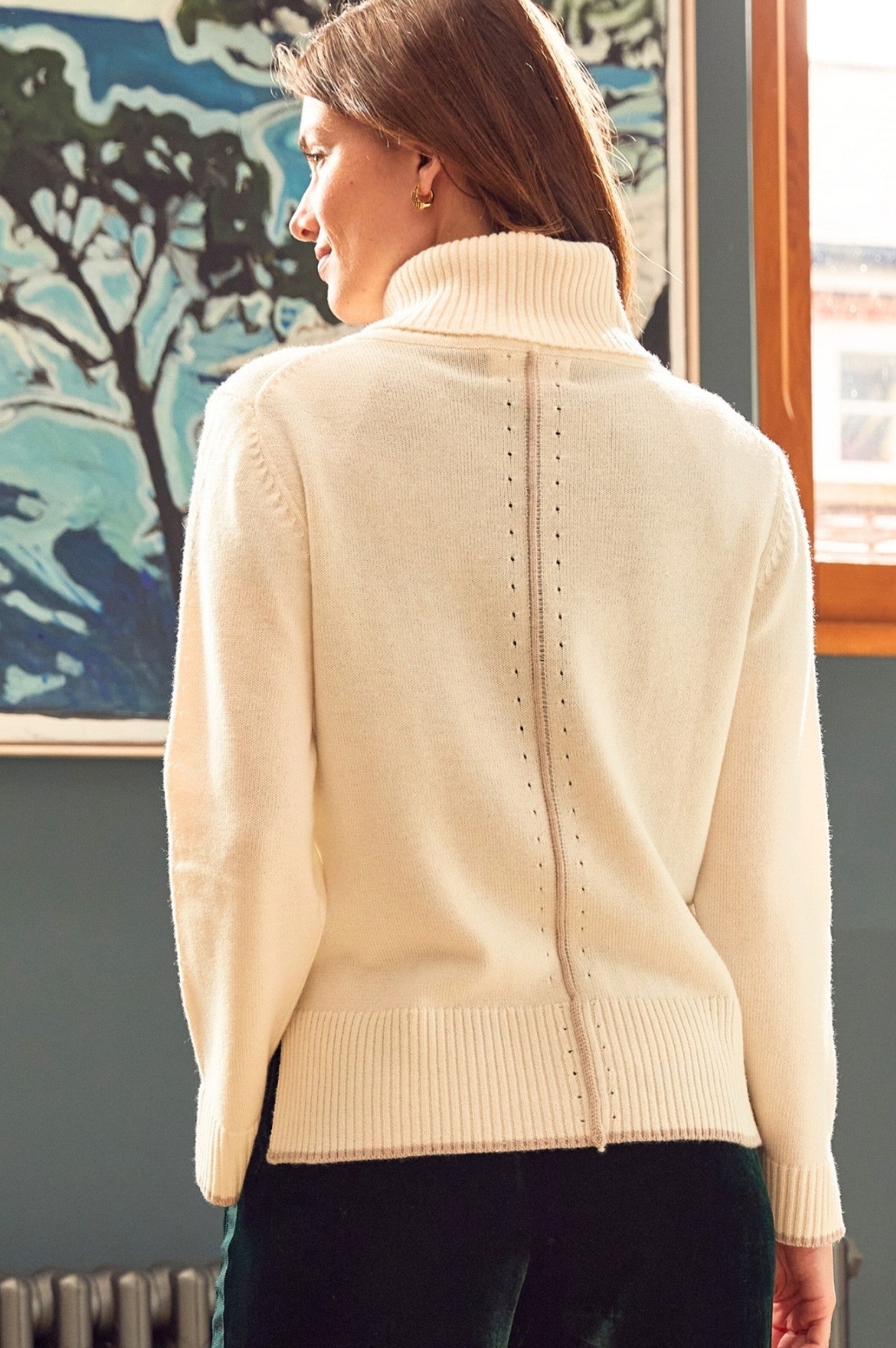 Premium Merino Wool Roll Neck Sweater for Men & Women | Soft & Warm Cream/Taupe Pullover | Perfect for Winter Travel & Outdoor Activities