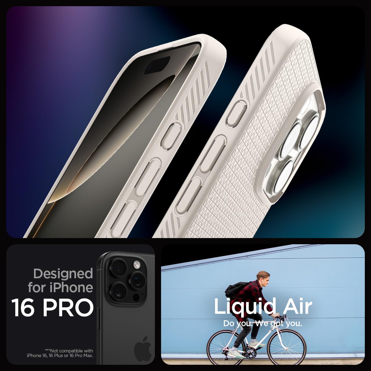 Spigen Liquid Air Armor Case for iPhone 16 Pro - Slim Protective Cover for Apple iPhone 16 Pro (2024) in Natural Titanium | Perfect for Everyday Use, Travel & Outdoor Activities