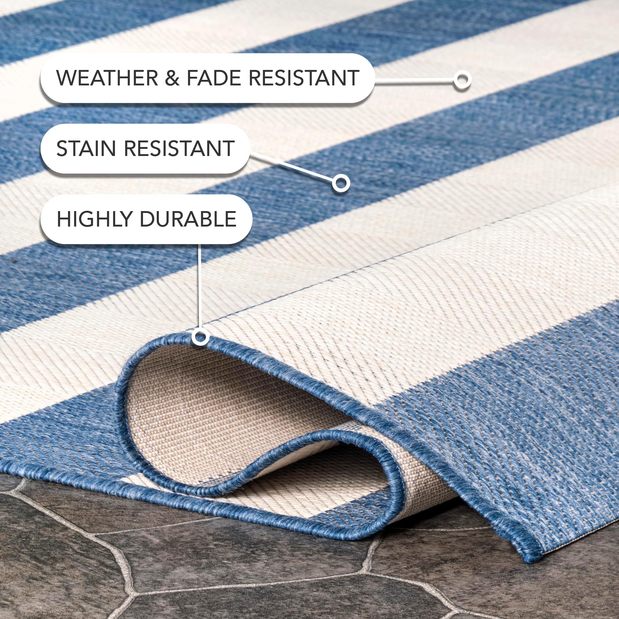 nuLOOM 8' x 11' Outdoor Performance Area Rug - OEKO-TEX Certified, Weather & Fade Resistant, High Traffic Rug for Patio, Balcony, Deck & Backyard - Durable Alexis Blue Design for Outdoor Entertaining & Relaxation