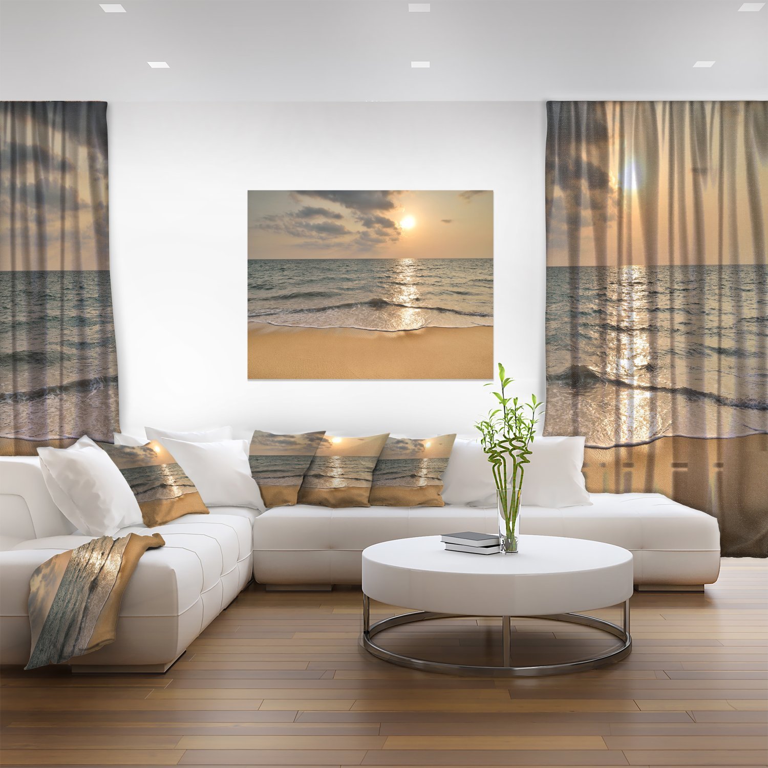 Sunset Tropical Beach Canvas Art - Dark Sand Seascape Wall Decor for Living Room, Bedroom & Office | Modern Coastal Painting