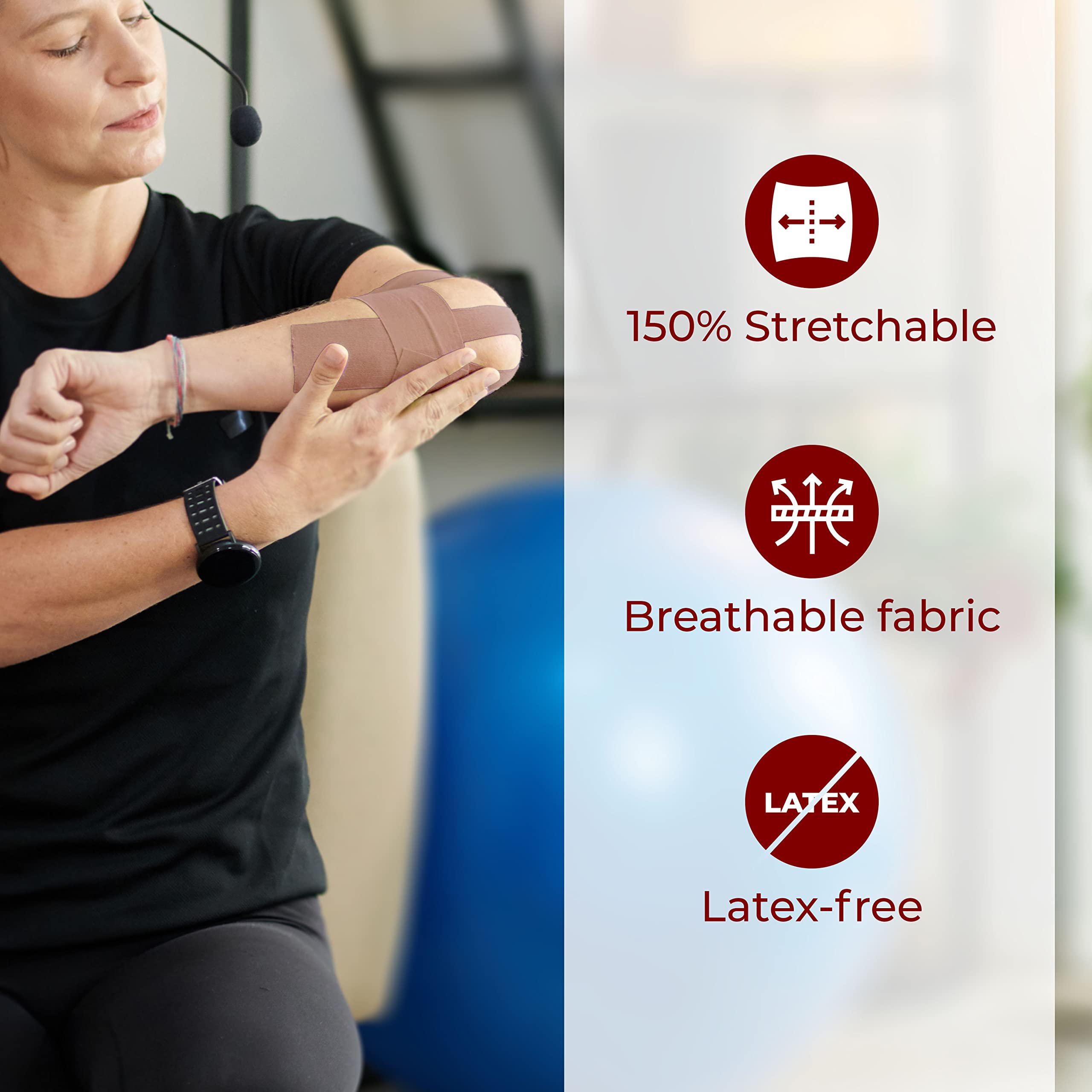 **Effekt Kinesiology Tape Waterproof 16 ft x 2 in, 2 Rolls - Elastic Physio Tape for Muscle Support & Injury Recovery, Durable Kinesthetic Tape (Beige) – Ideal for Sports, Workouts & Pain Relief**