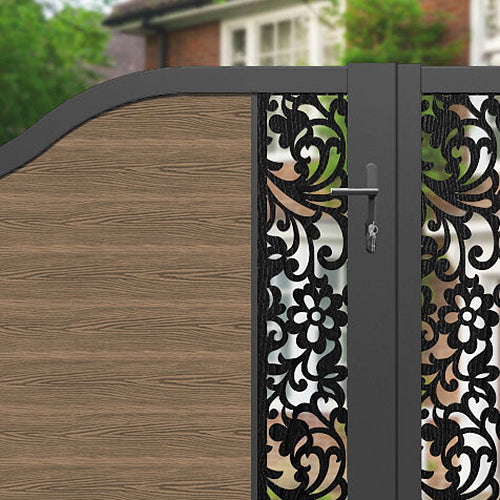 Classic Eden Curved Top Teak Driveway Gate with Middle & End Screen - Elegant Entryway Solution for Homes & Estates
