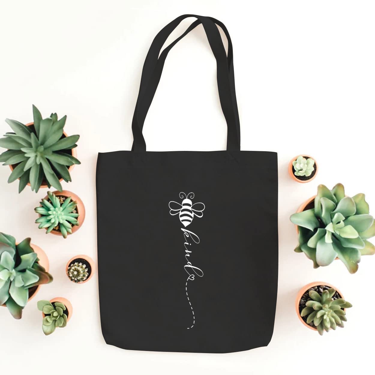 Bee Cute Graphic Canvas Tote Bag for Women - Eco-Friendly Reusable Grocery Shopping Bag with Kind Letter Design - Perfect for Work, School & Daily Errands