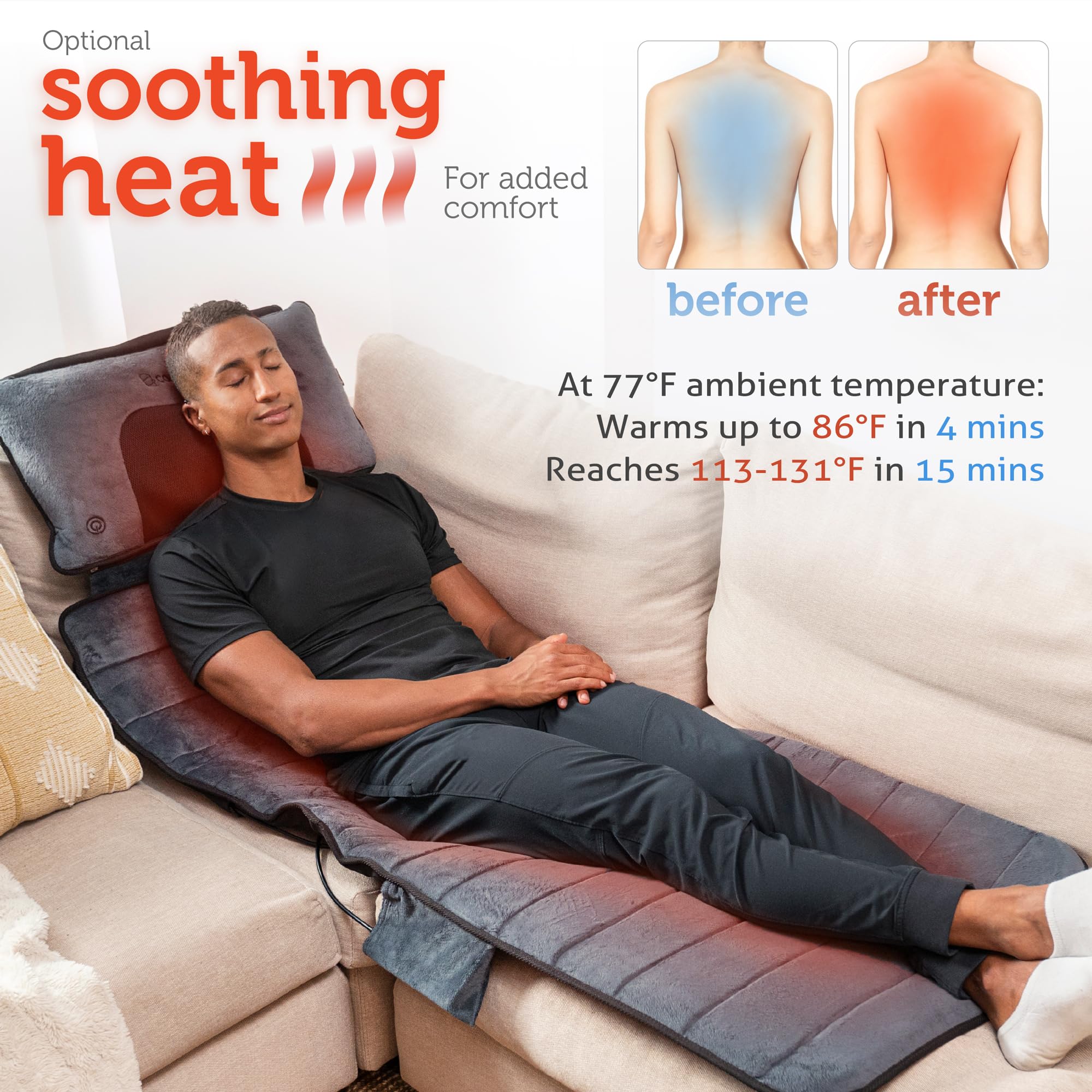 COMFIER Full Body Massage Mat with Adjustable Neck Pillow - 10 Vibration Motors & 4 Heating Pads for Back Pain Relief - Perfect Father's Day Gift for Men (Home/Office Use, Relaxation & Muscle Recovery)