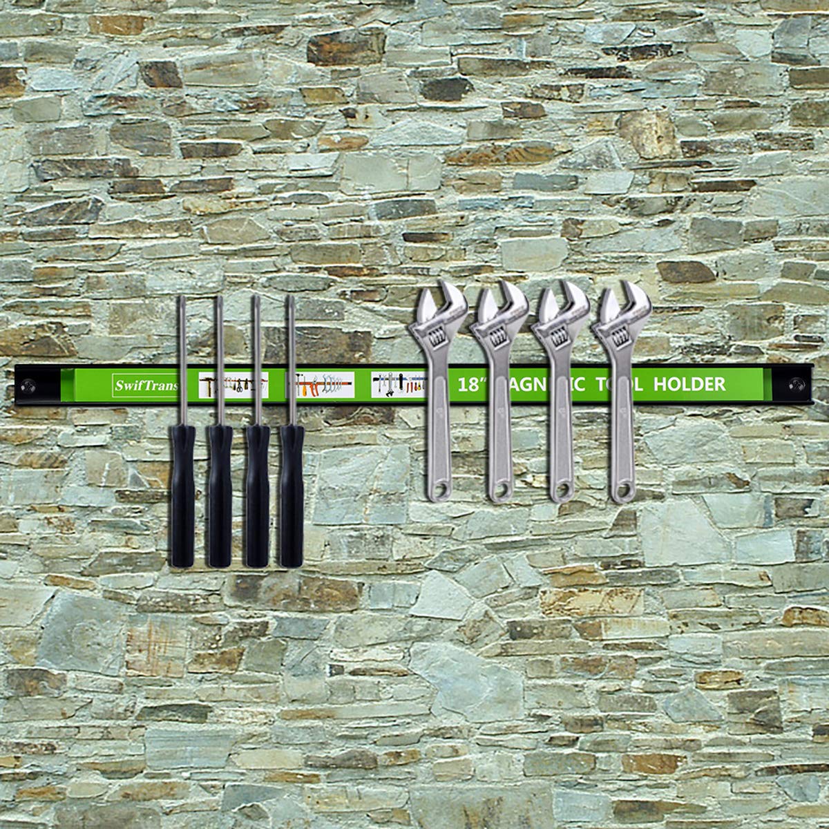 18 Inch Heavy Duty Magnetic Tool Holder - 8 Pack Green Wall Mount Magnet Bar Strip for Workshop, Garage & Tool Organization | Strong Grip for Wrenches, Screwdrivers & Metal Tools