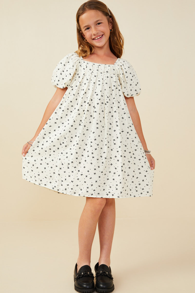 Stylish Ditsy Bow Print Box Pleated Puff Sleeve Dress for Women - Perfect for Spring Summer Outfits, Parties & Date Nights