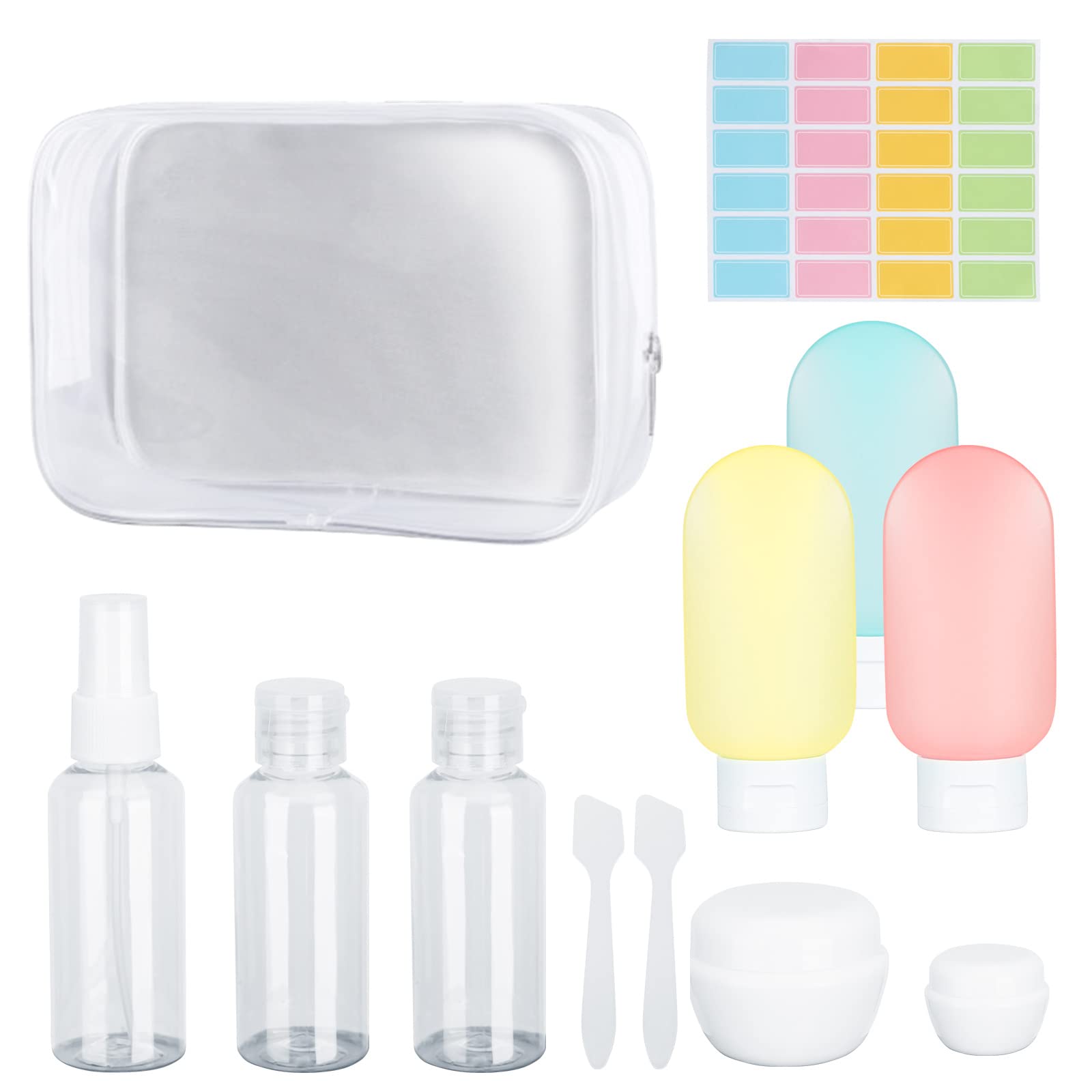 **Darbermu 12-Pack Travel Bottles Set - Leak Proof Refillable Squeeze Containers with Spray Bottles & Pots for Toiletries, Lotion, Cream, Shampoo (60ml) - Perfect for Air Travel, Gym, Camping & Home Use**